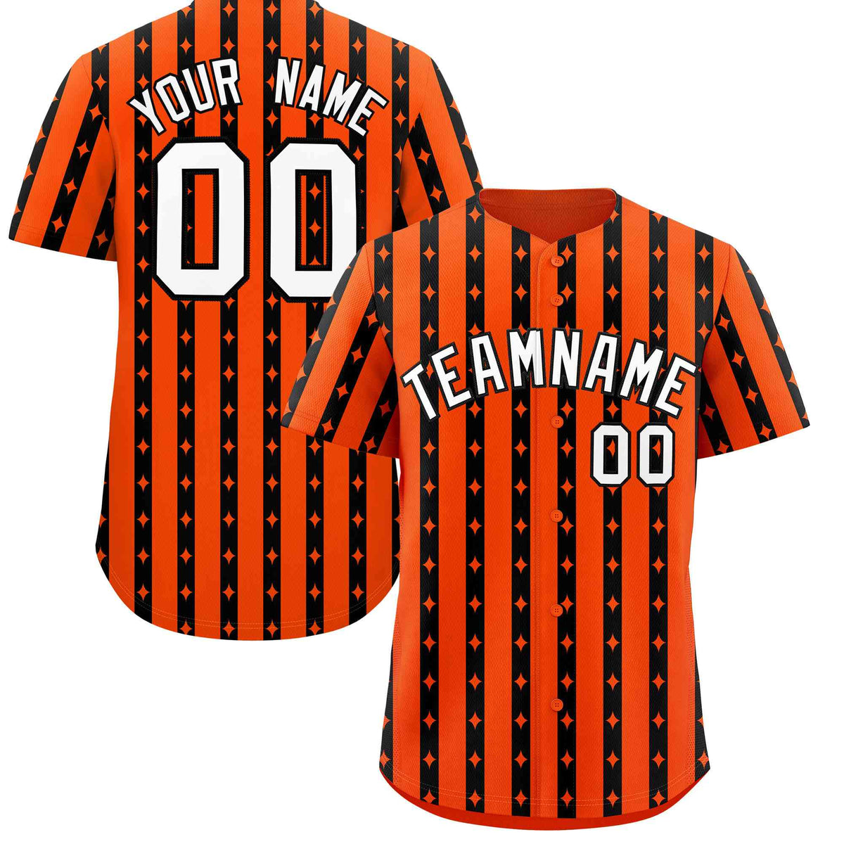 Custom Orange Black Star Pattern Thick Stripes Baseball Jersey