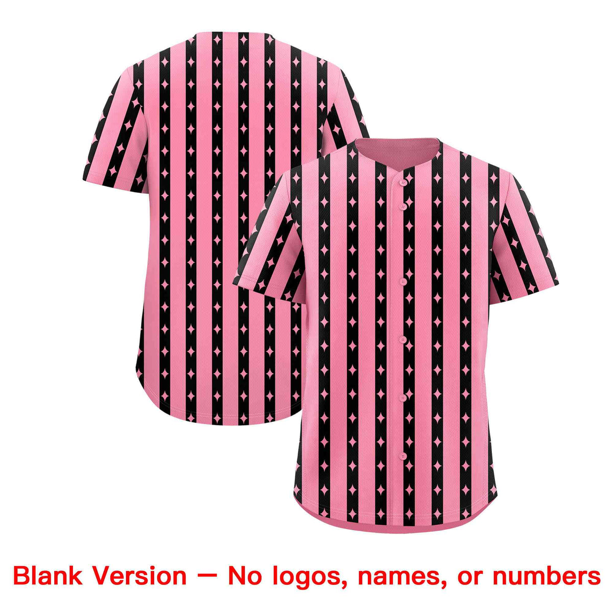 Custom Light Pink Black Star Pattern Thick Stripes Baseball Jersey