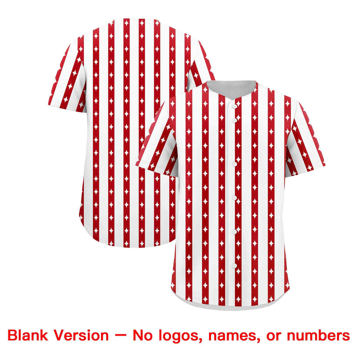 Custom White Red Star Pattern Thick Stripes Baseball Jersey