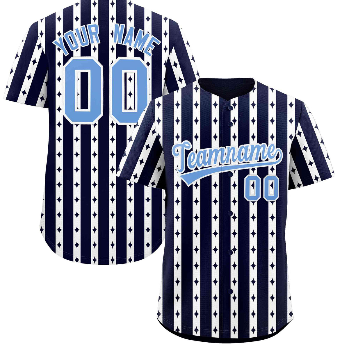 Custom Navy White Star Pattern Thick Stripes Baseball Jersey| KXKSHOP