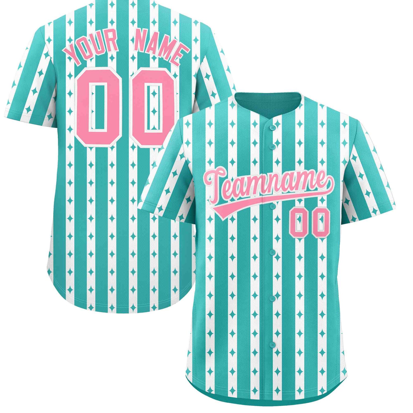 Custom Teal White Star Pattern Thick Stripes Baseball Jersey| KXKSHOP