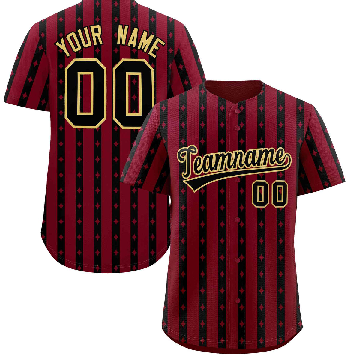 Custom Crimson Black Star Pattern Thick Stripes Baseball Jersey| KXKSHOP