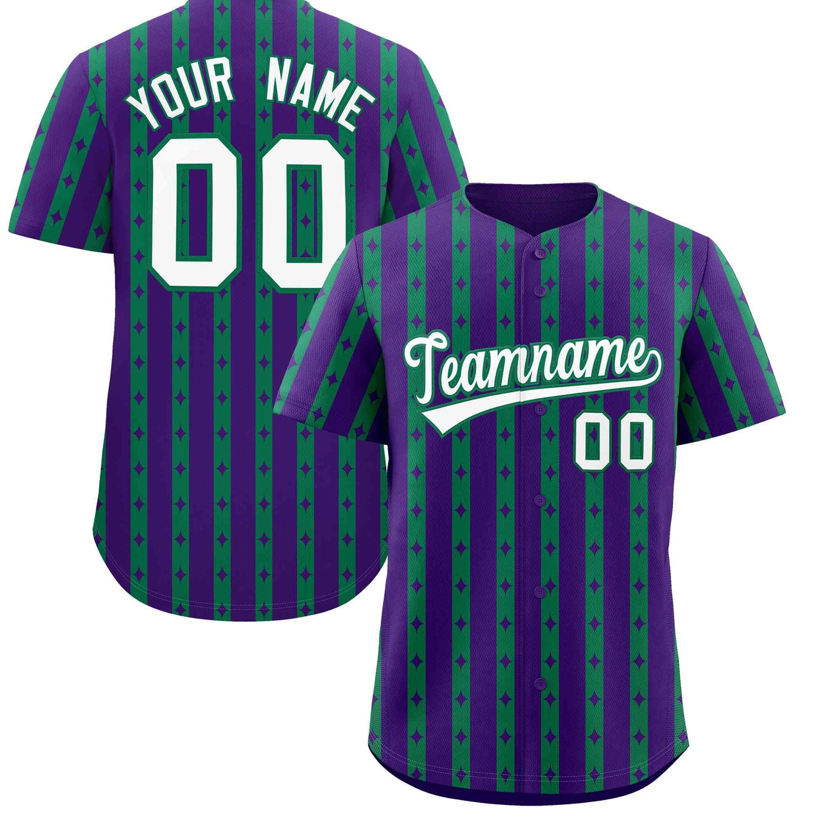 Custom Purple Kelly Green Star Pattern Thick Stripes Baseball Jersey| KXKSHOP