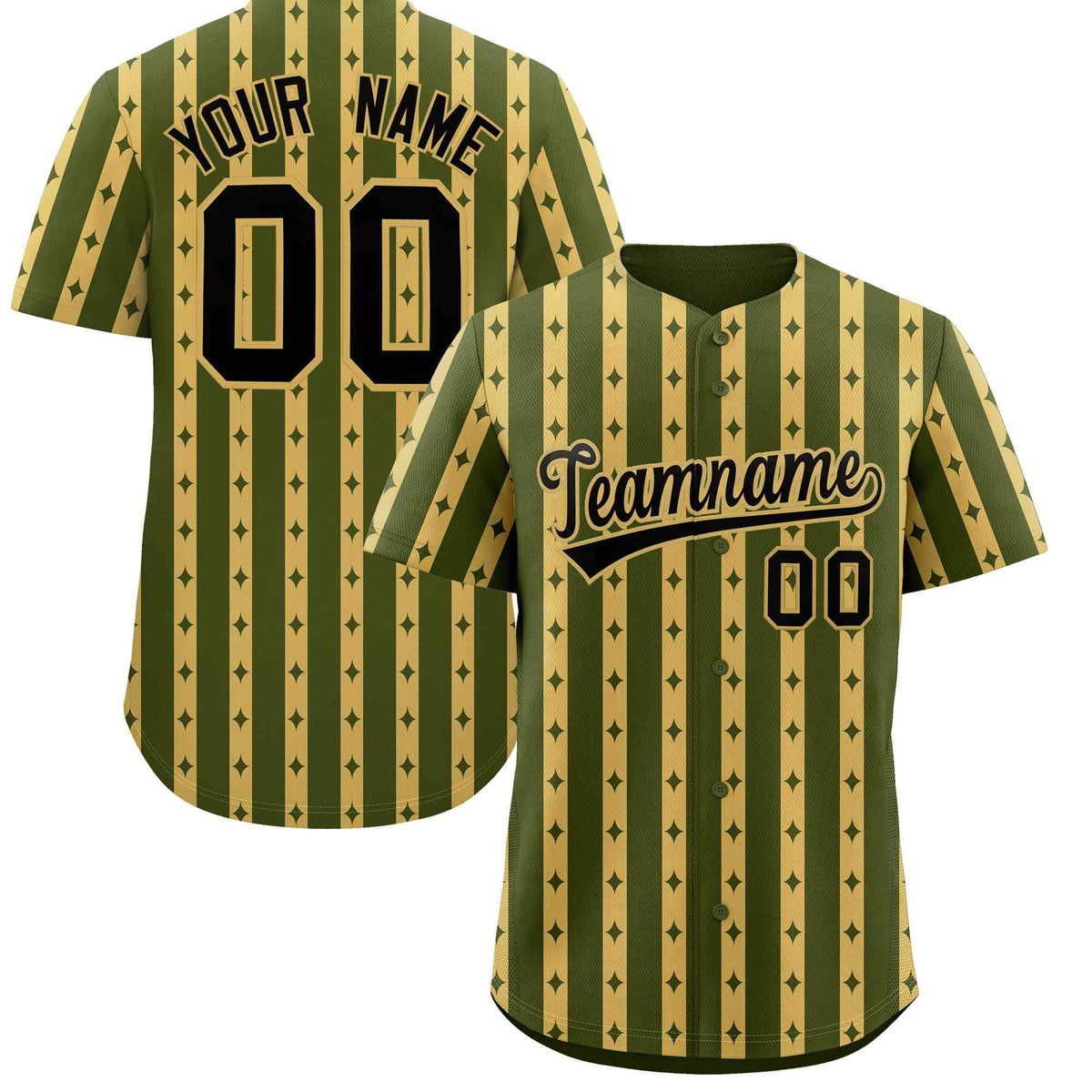 Custom Olive Old Gold Star Pattern Thick Stripes Baseball Jersey| KXKSHOP