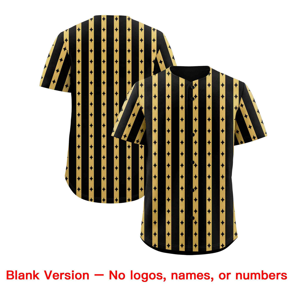 Custom Black Old Gold Star Pattern Thick Stripes Baseball Jersey