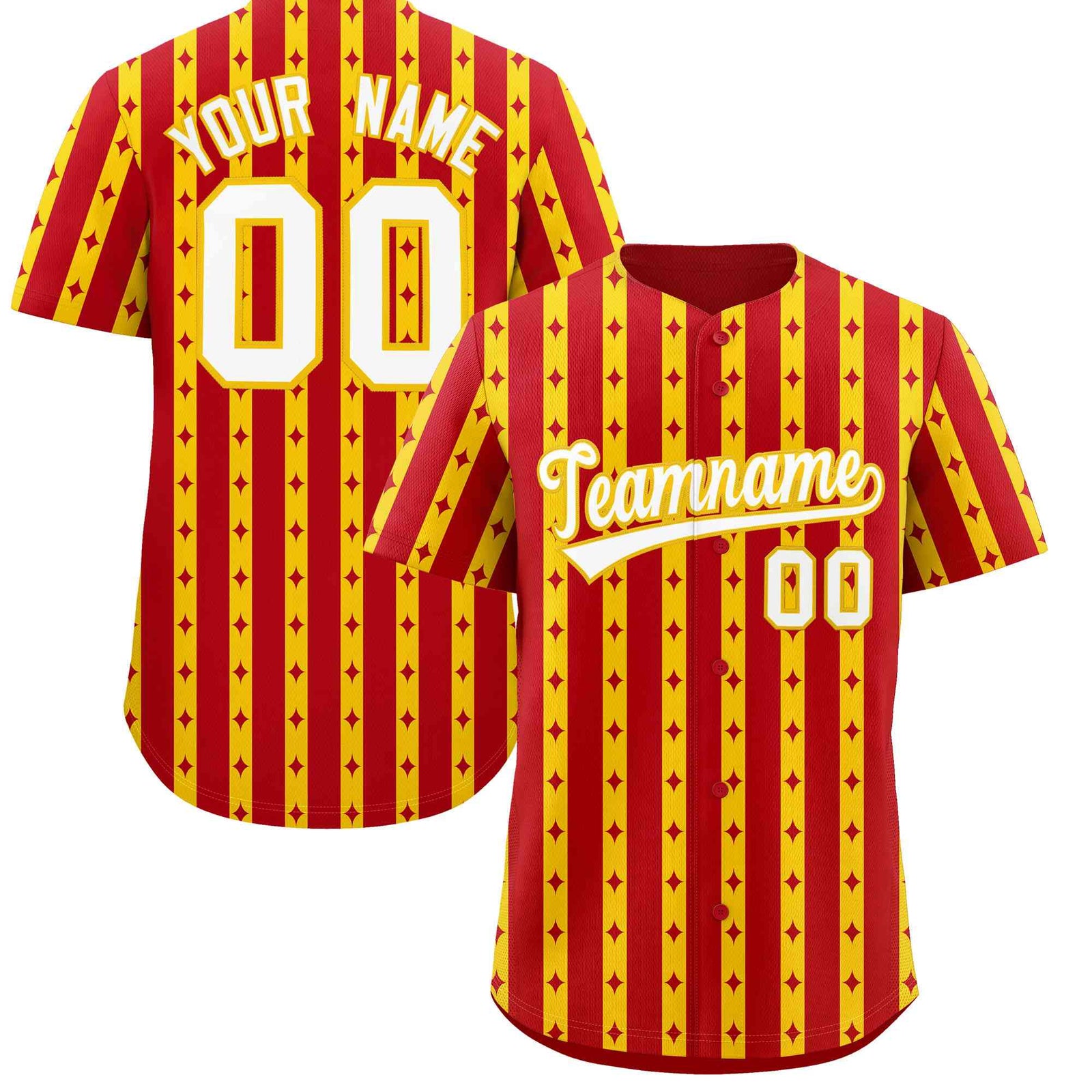 Custom Red Gold Star Pattern Thick Stripes Baseball Jersey| KXKSHOP