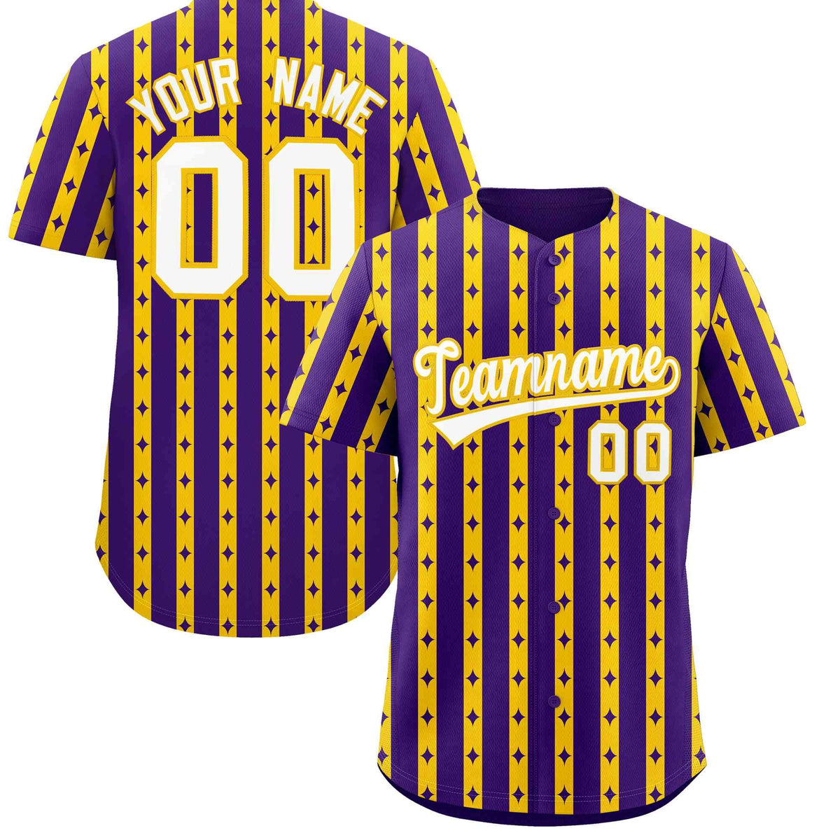 Custom Purple Gold Star Pattern Thick Stripes Baseball Jersey| KXKSHOP