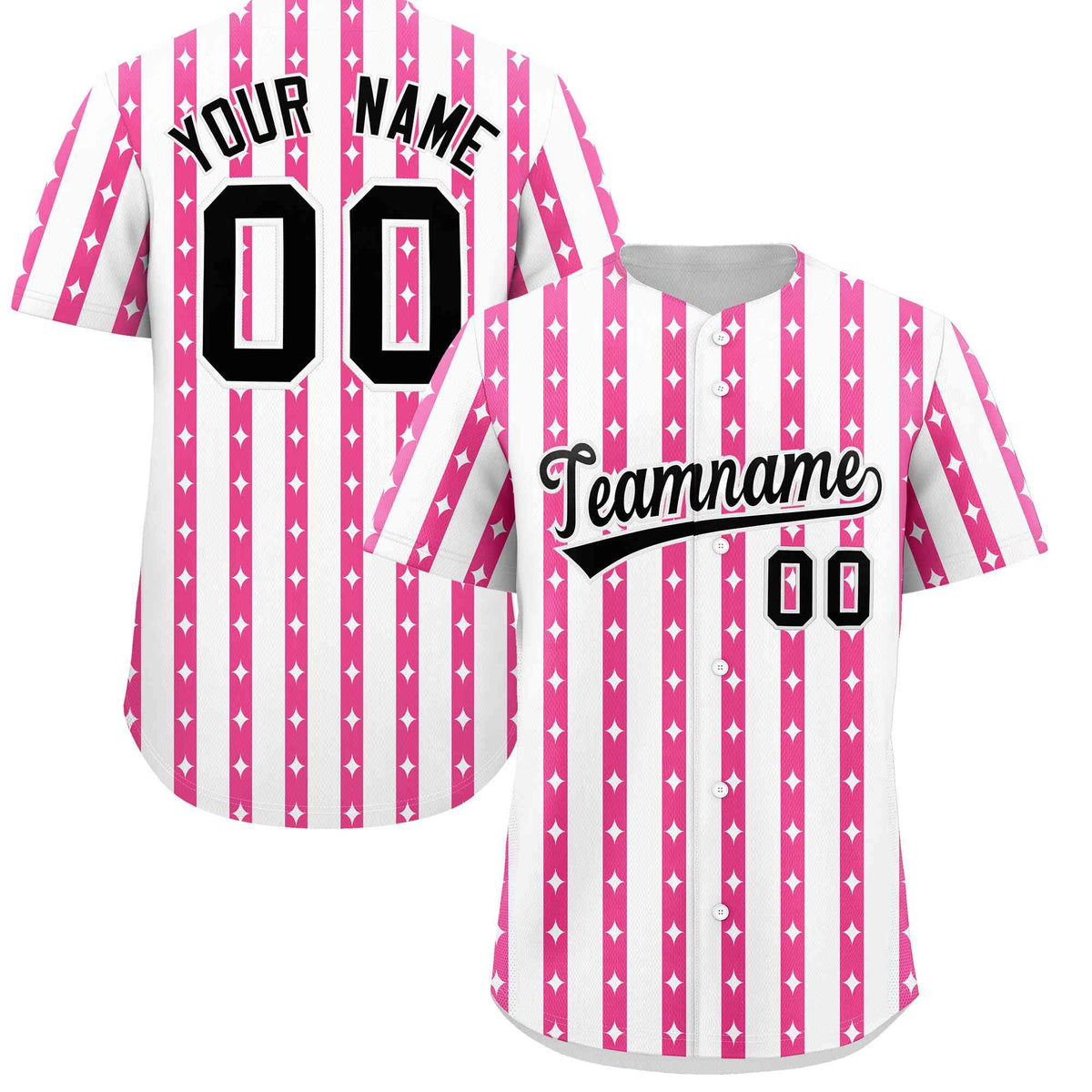 Custom White Pink Star Pattern Thick Stripes Baseball Jersey| KXKSHOP