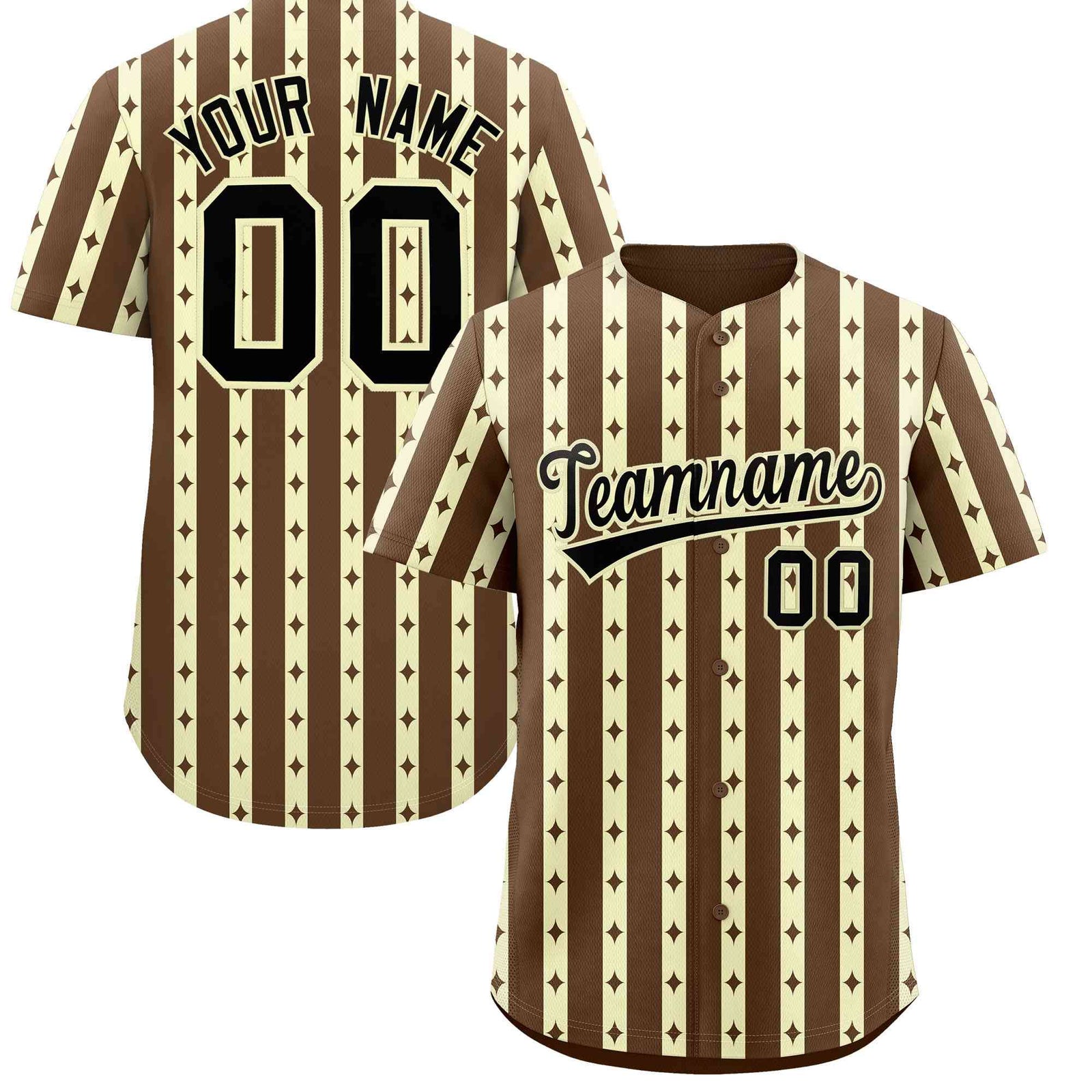 Custom Light Brown Cream Star Pattern Thick Stripes Baseball Jersey| KXKSHOP