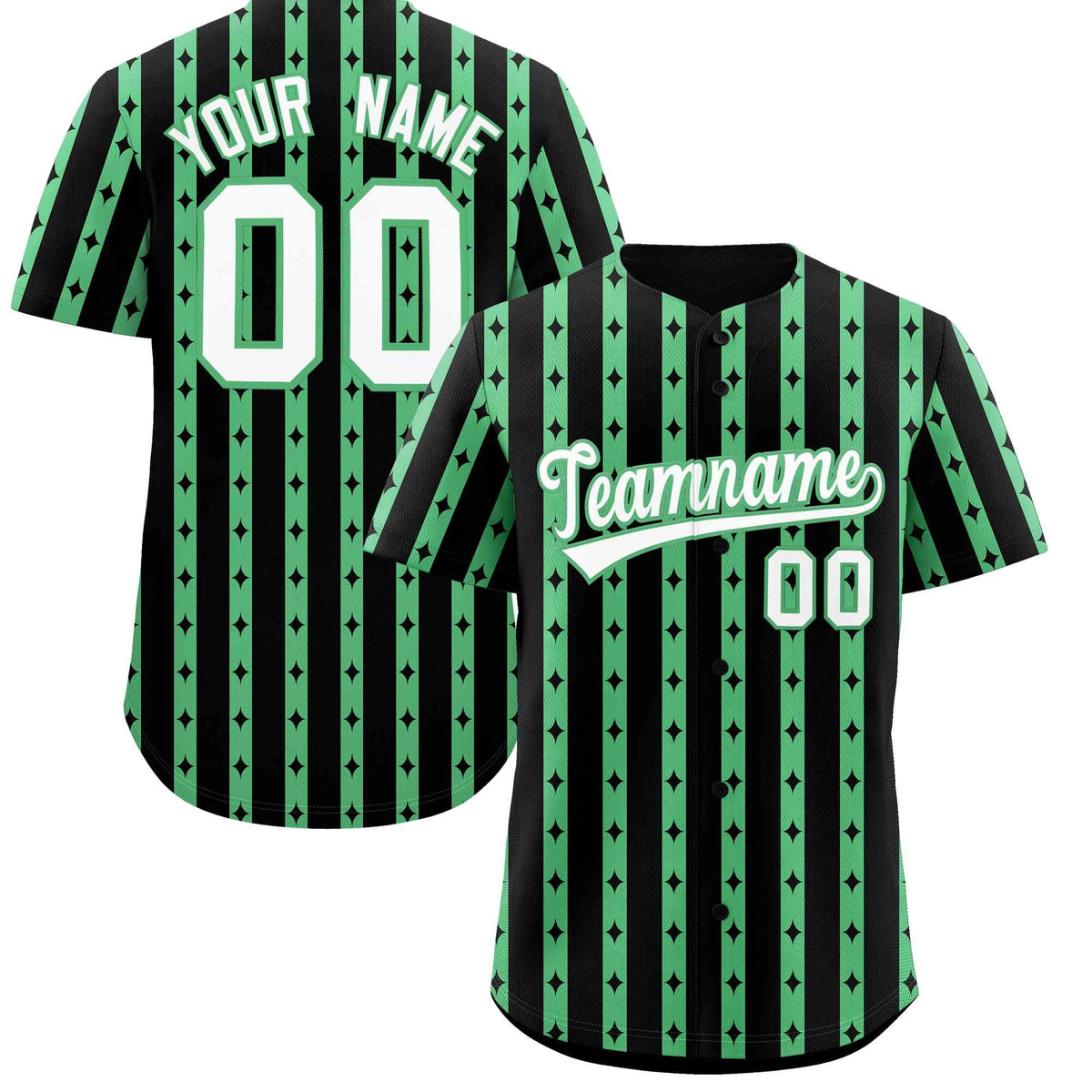 Custom Black Neon Green Star Pattern Thick Stripes Baseball Jersey| KXKSHOP
