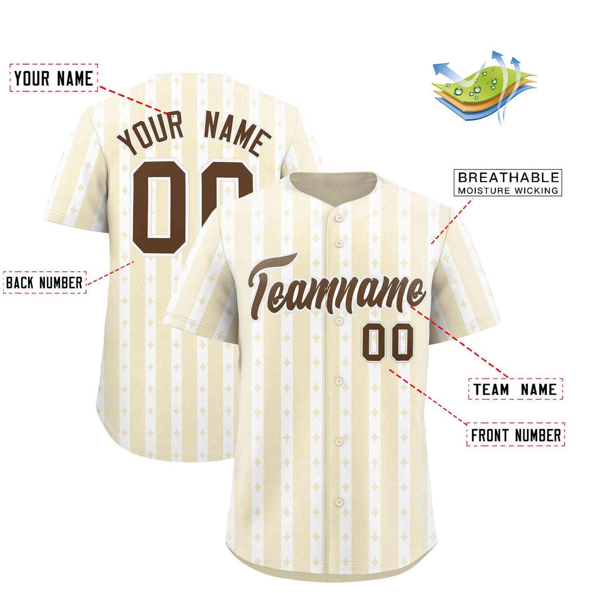 Custom Cream White Star Pattern Thick Stripes Baseball Jersey
