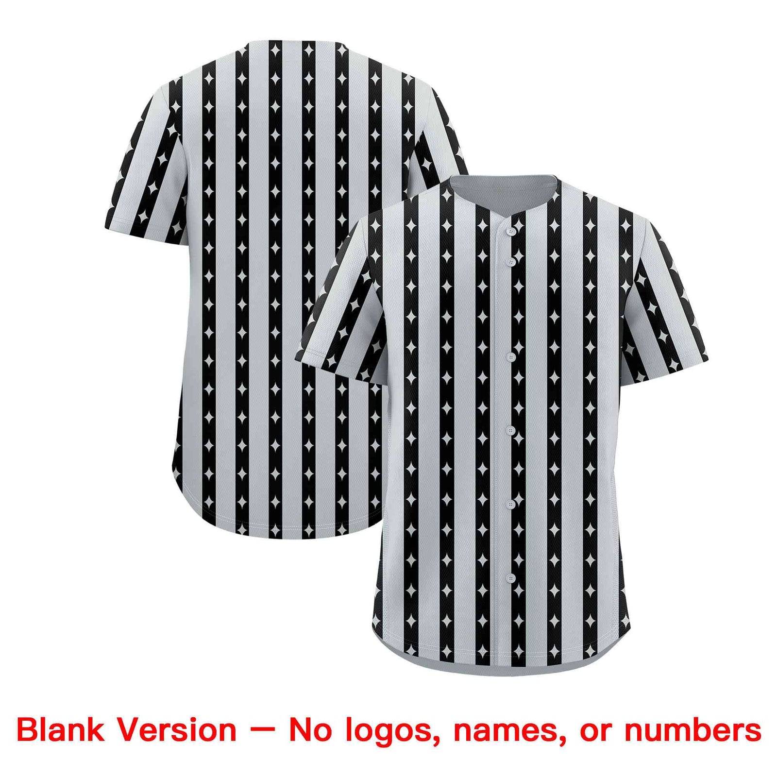 Custom Silver Black Star Pattern Thick Stripes Baseball Jersey