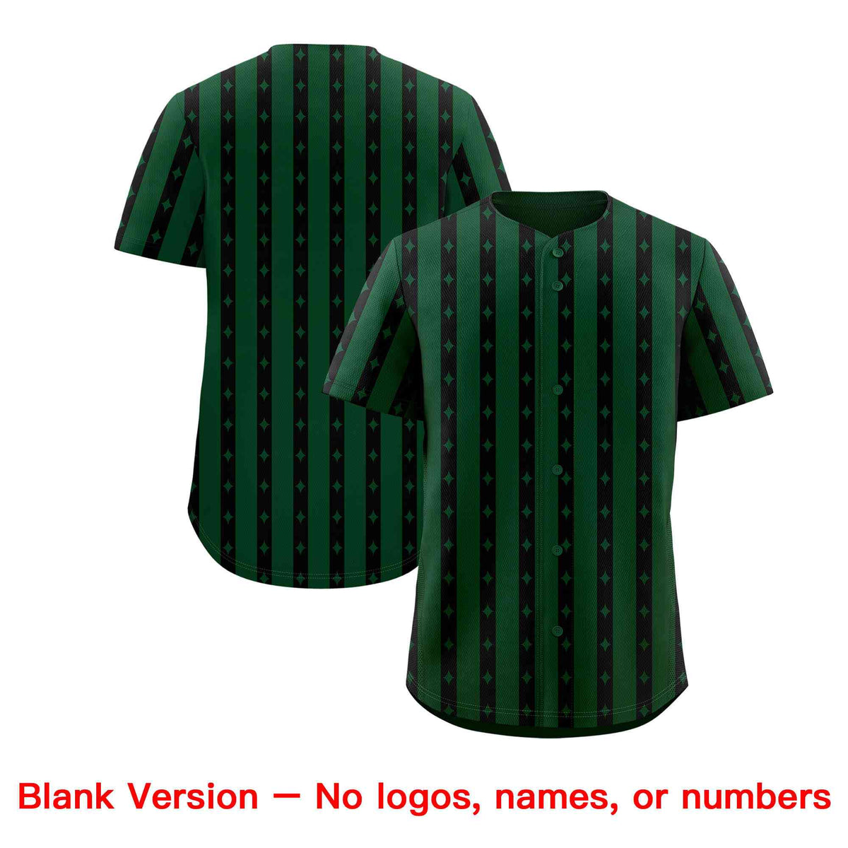 Custom Green Black Star Pattern Thick Stripes Baseball Jersey