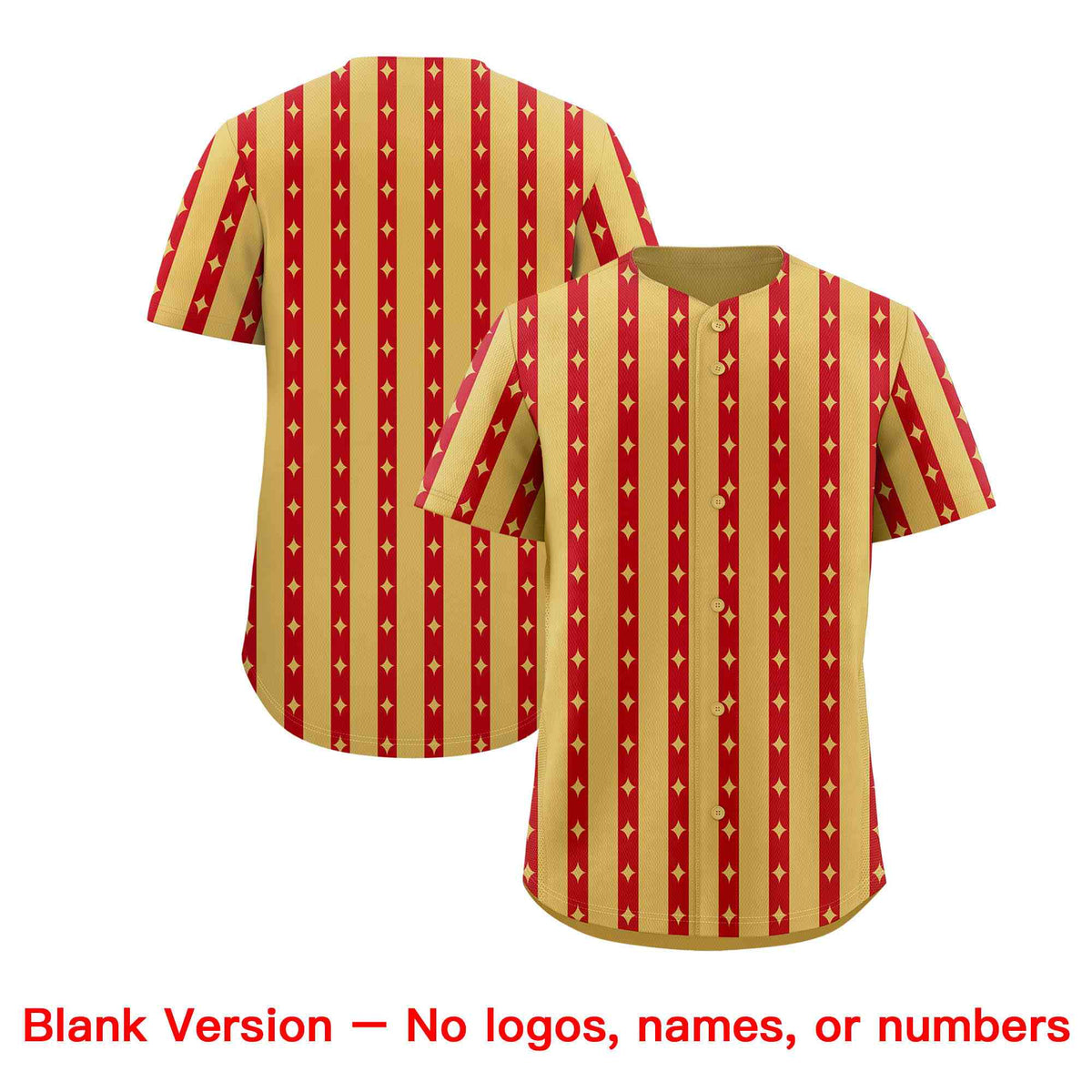 Custom Old Gold Red Star Pattern Thick Stripes Baseball Jersey