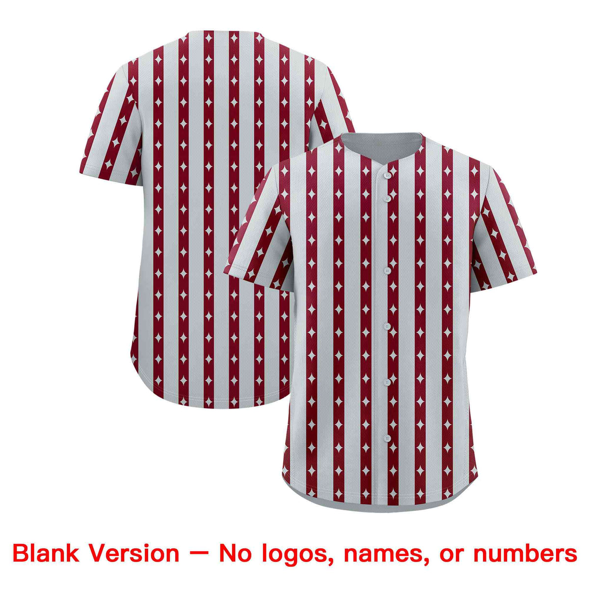 Custom Silver Crimson Star Pattern Thick Stripes Baseball Jersey