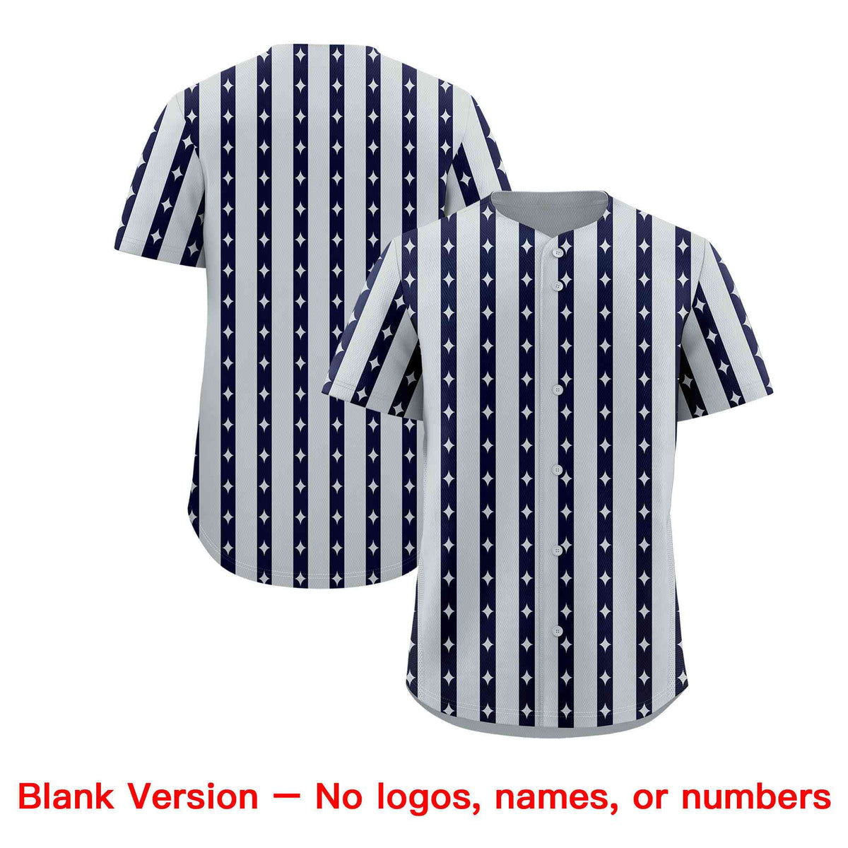 Custom Silver Navy Star Pattern Thick Stripes Baseball Jersey