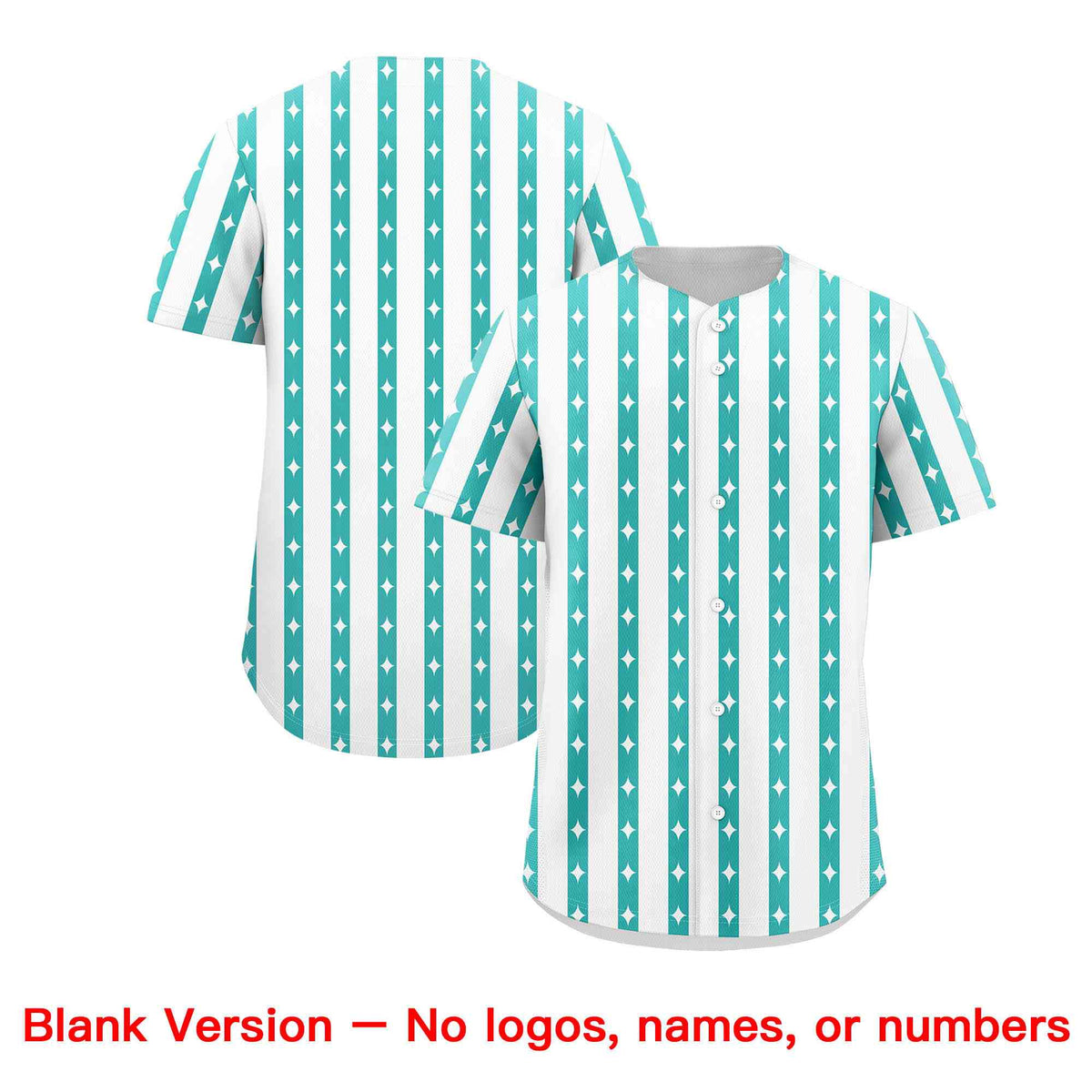 Custom White Teal Star Pattern Thick Stripes Baseball Jersey