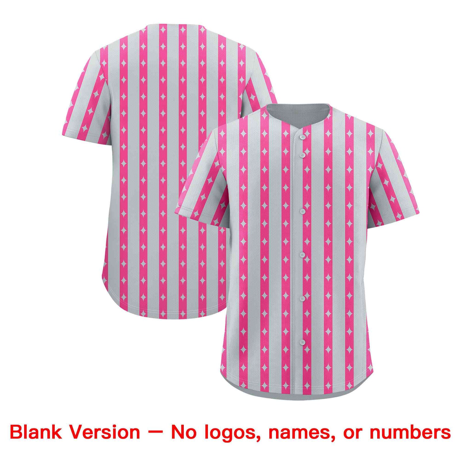 Custom Silver Pink Star Pattern Thick Stripes Baseball Jersey