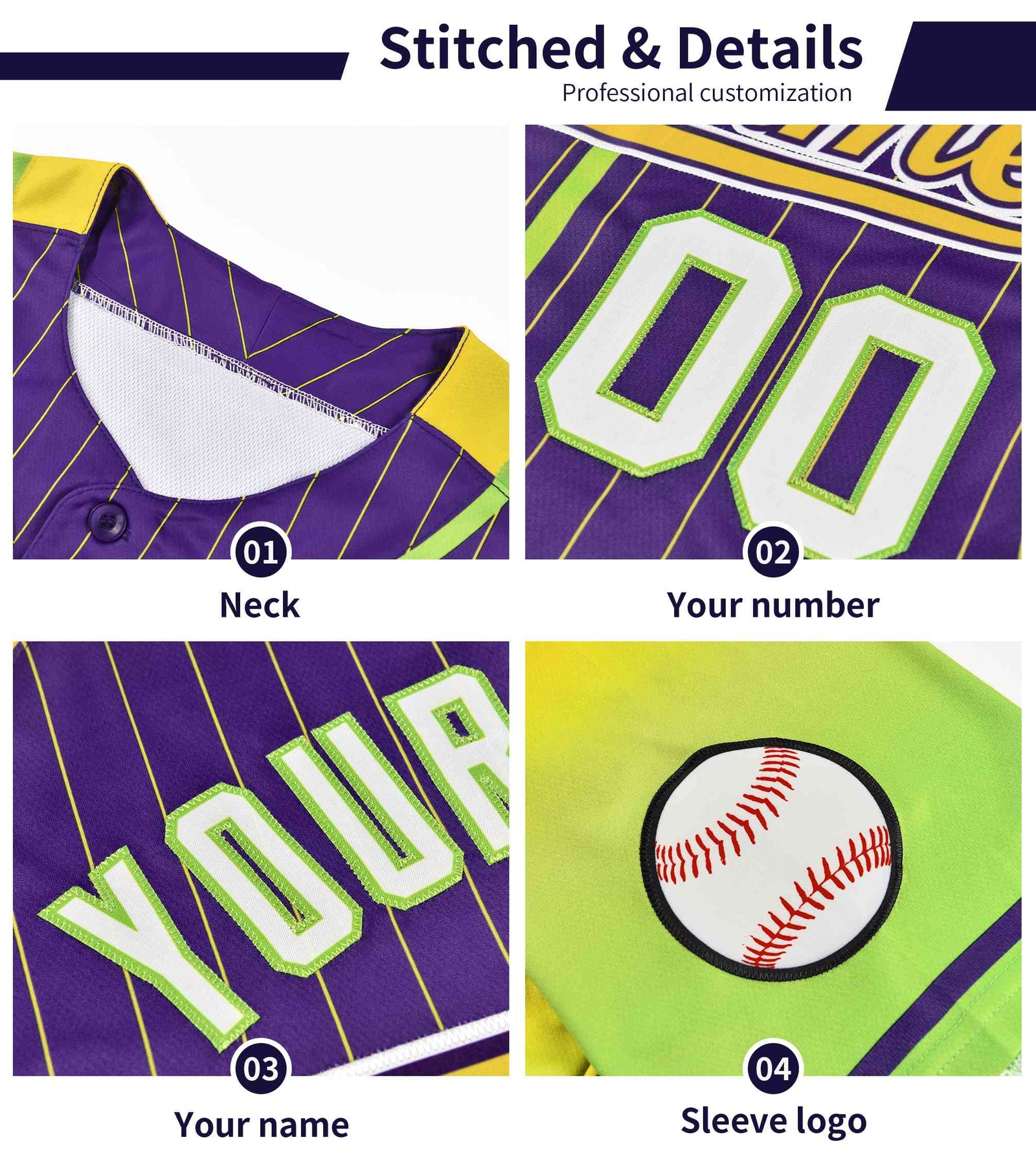 Custom Purple Gold Star Pattern Thick Stripes Baseball Jersey
