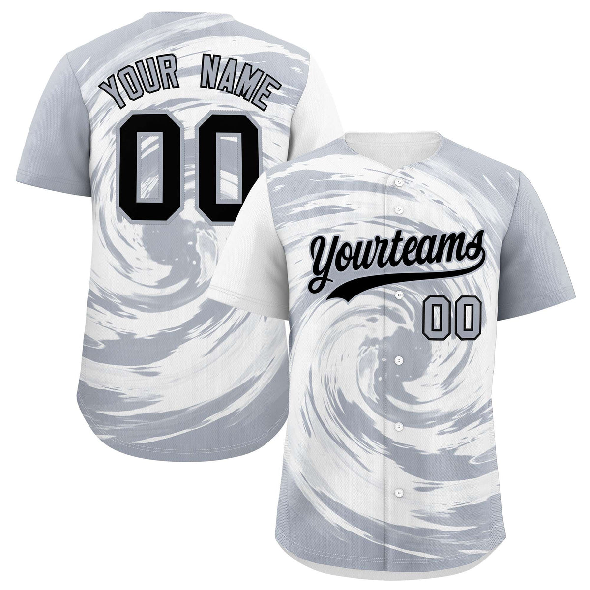 Custom White Silver Swirl Graffiti Pattern Authentic Baseball Jersey