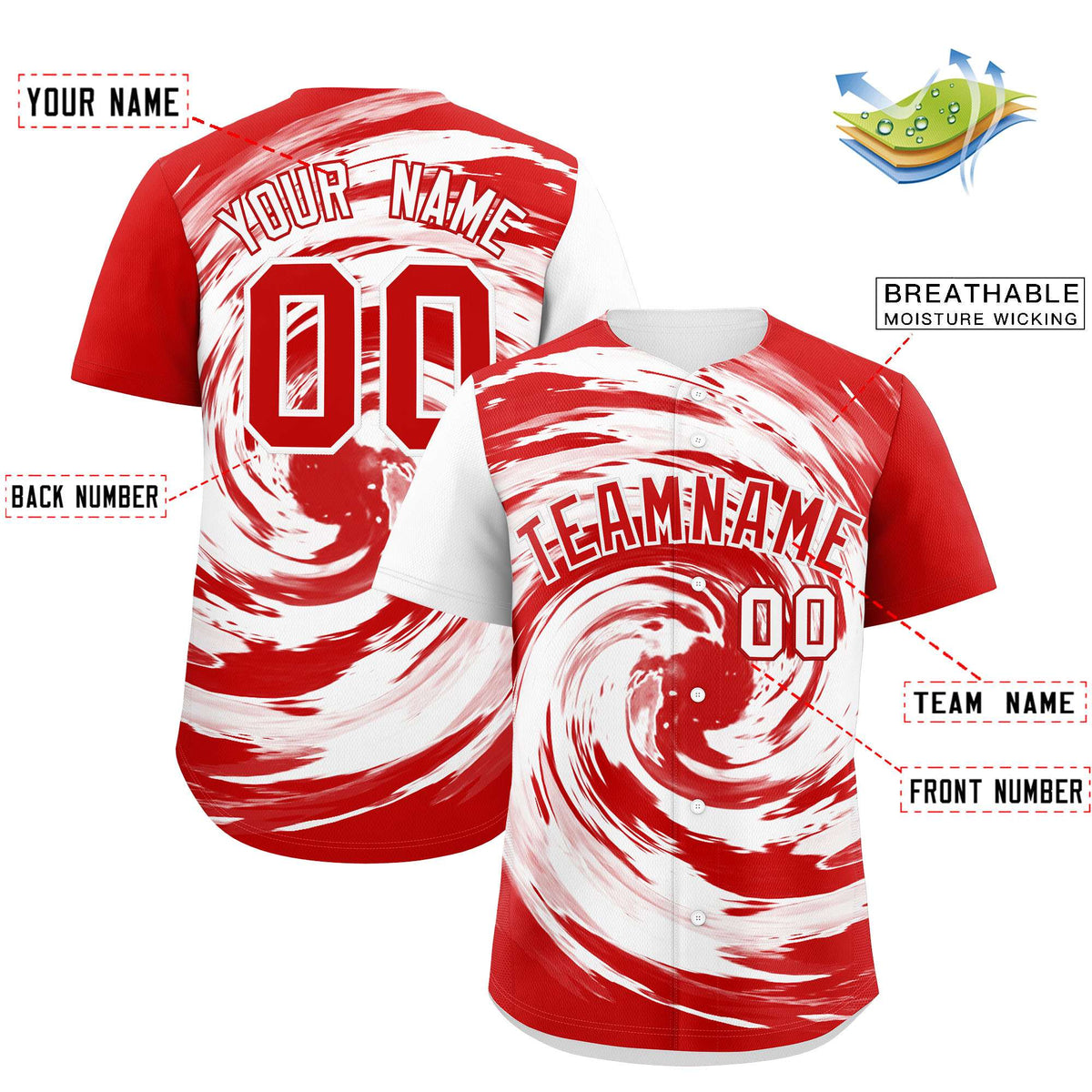 Custom White Red Swirl Graffiti Pattern Authentic Baseball Jersey