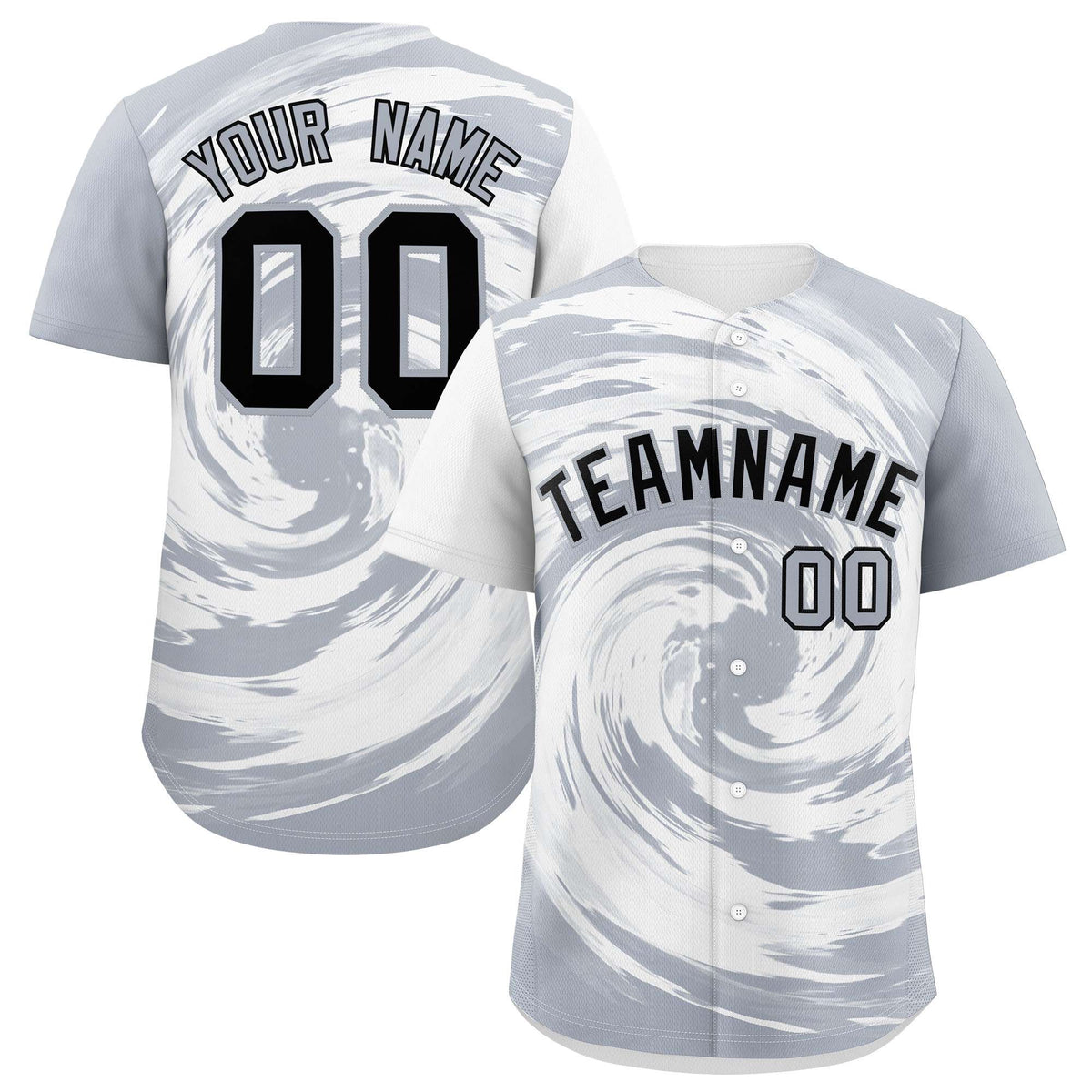 Custom White Silver Swirl Graffiti Pattern Authentic Baseball Jersey
