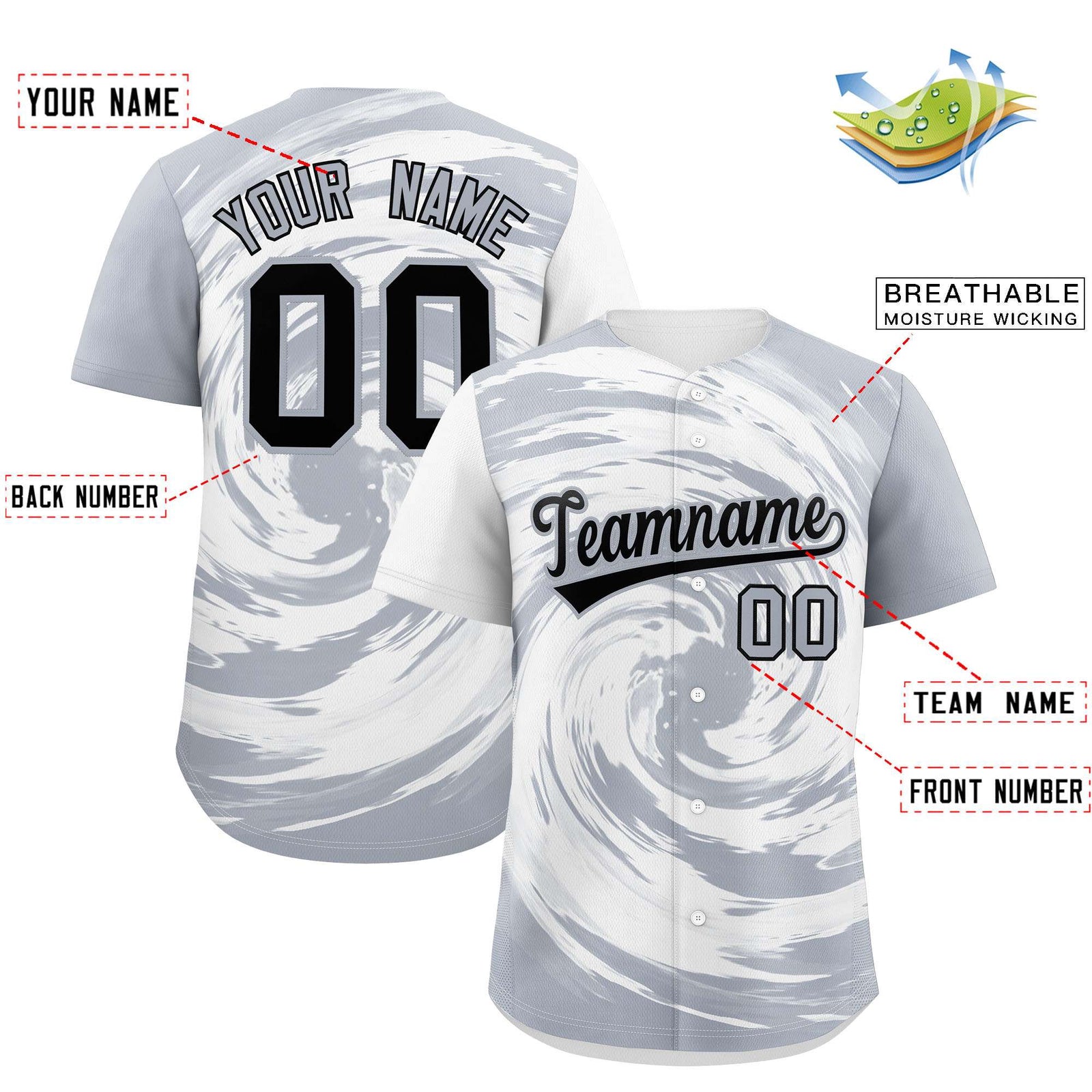 Custom White Silver Swirl Graffiti Pattern Authentic Baseball Jersey