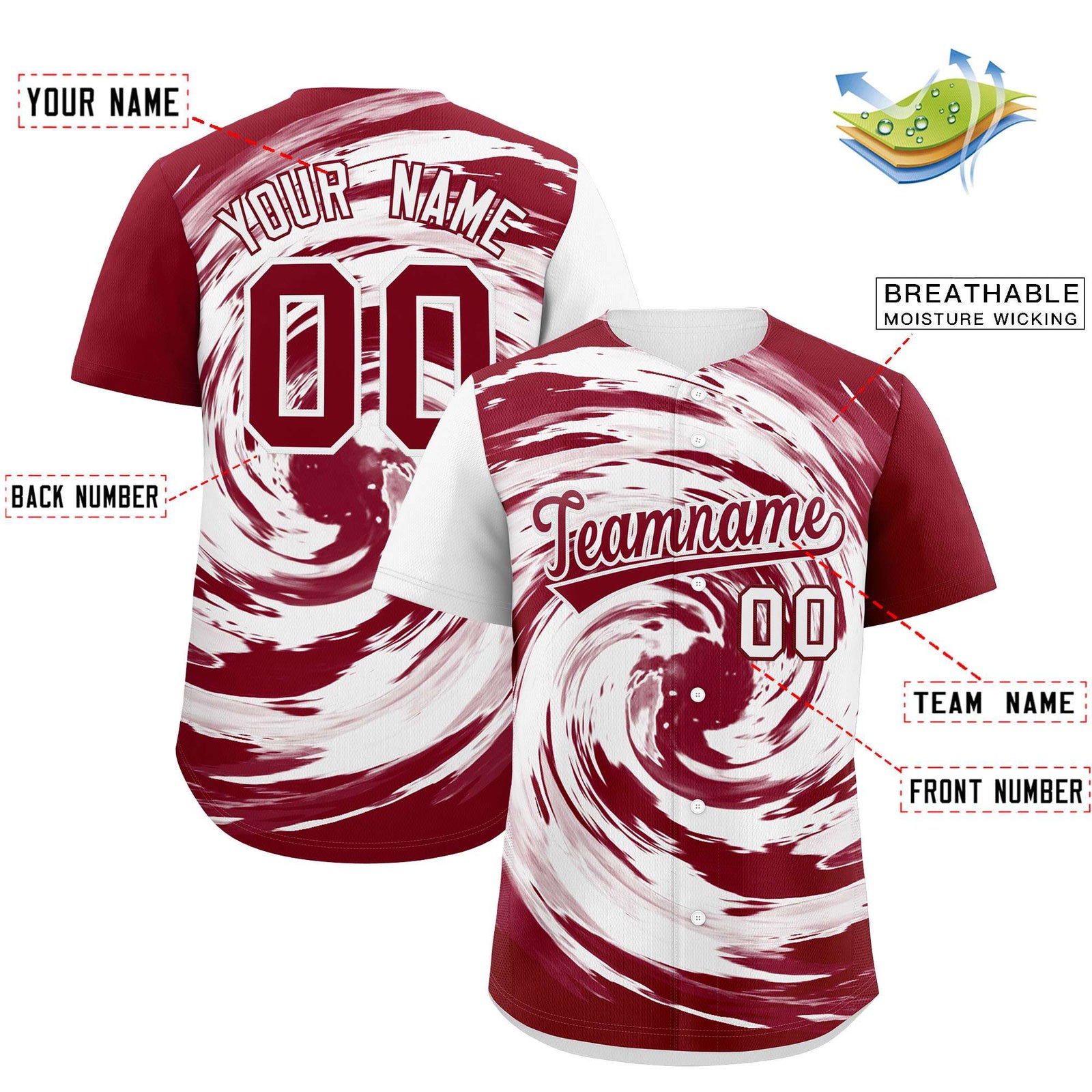 Custom White Crimson Swirl Graffiti Pattern Authentic Baseball Jersey