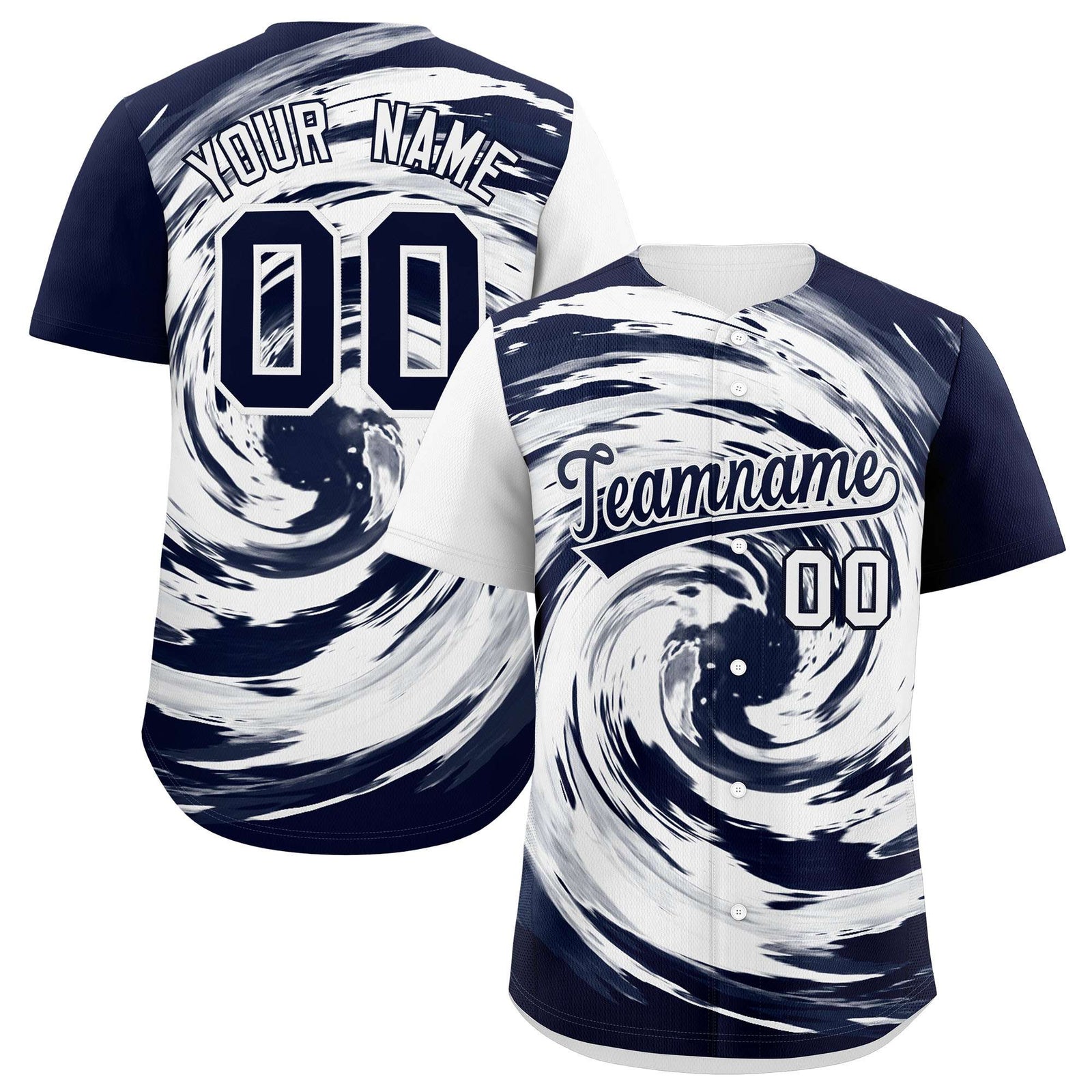 Custom White Navy Swirl Graffiti Pattern Authentic Baseball Jersey