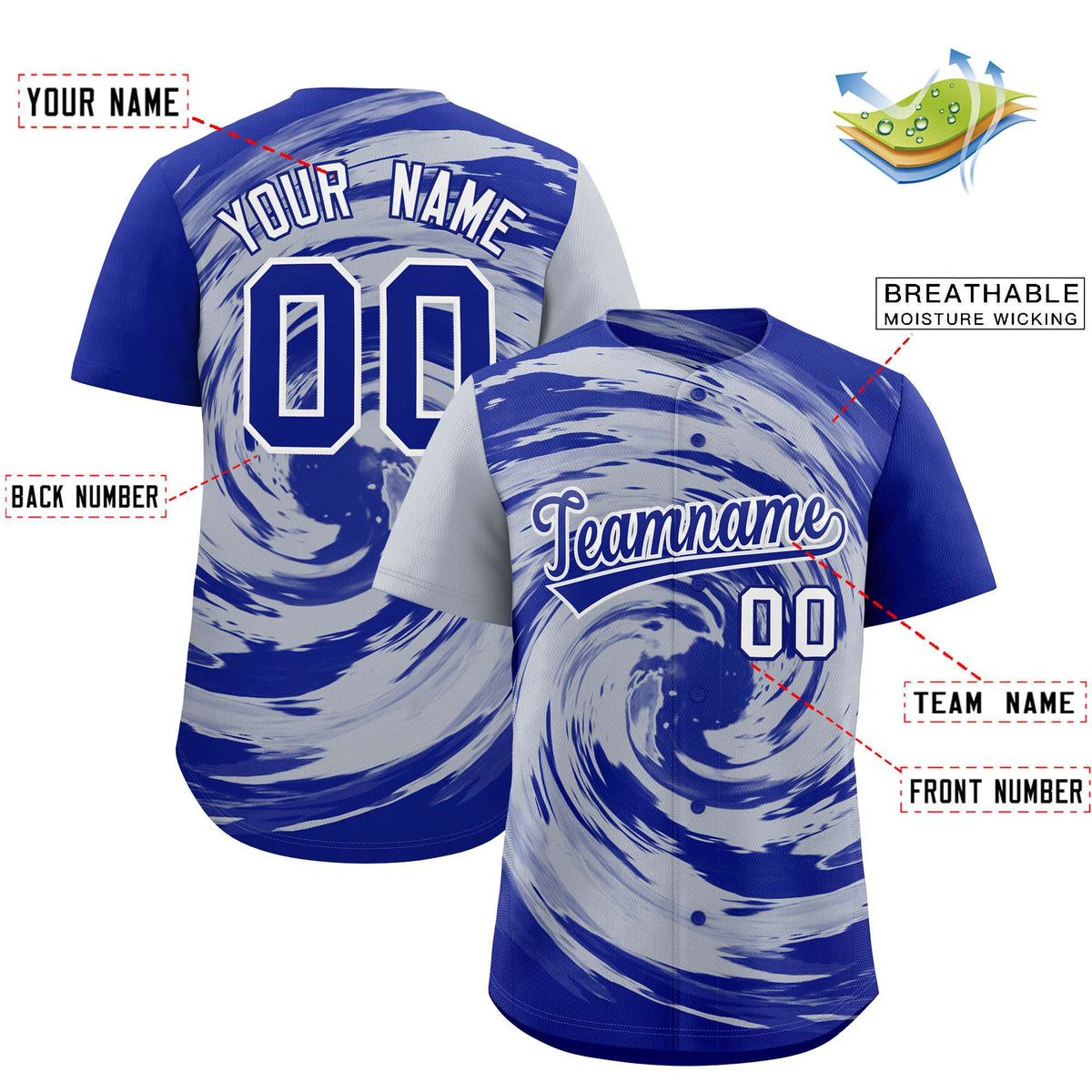 Custom Silver Royal Swirl Graffiti Pattern Authentic Baseball Jersey