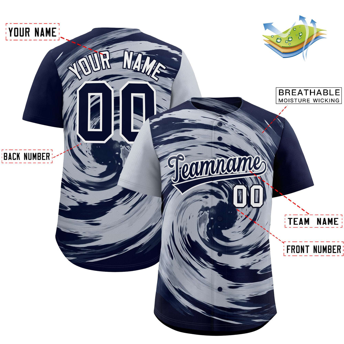 Custom Silver Navy Swirl Graffiti Pattern Authentic Baseball Jersey