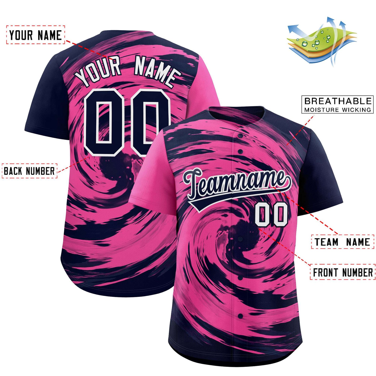 Custom Pink Navy Swirl Graffiti Pattern Authentic Baseball Jersey