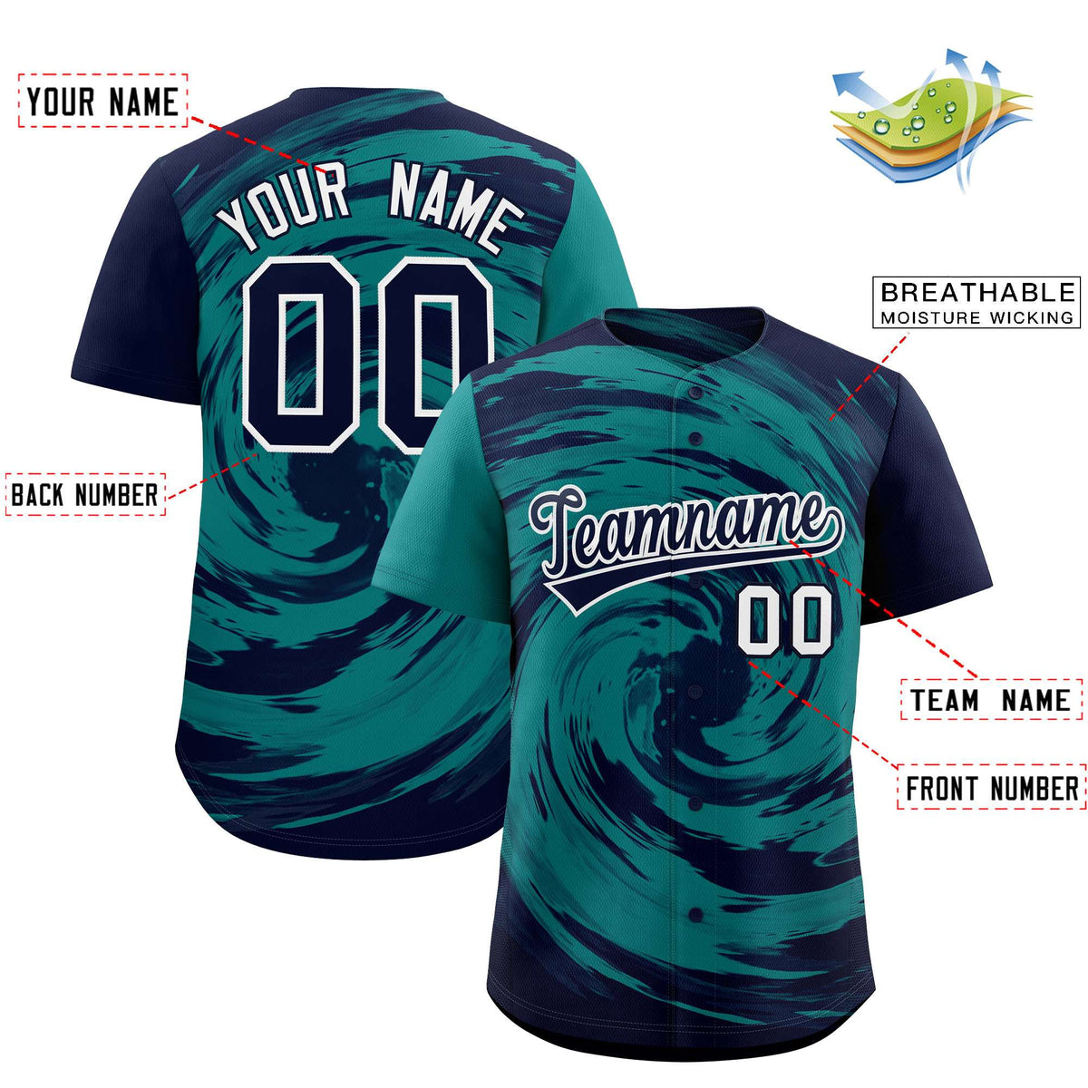 Custom Aqua Navy Swirl Graffiti Pattern Authentic Baseball Jersey