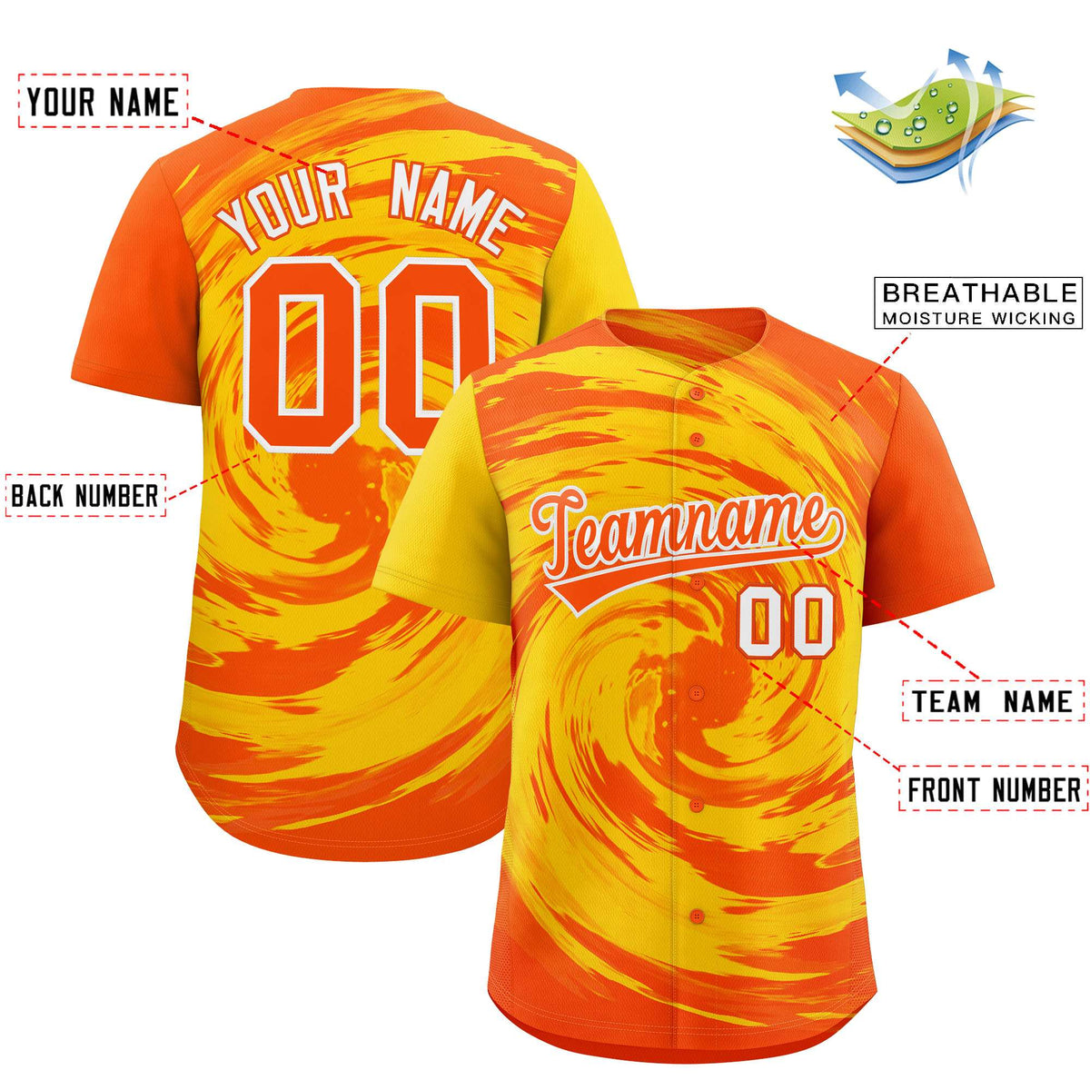 Custom Gold Orange Swirl Graffiti Pattern Authentic Baseball Jersey