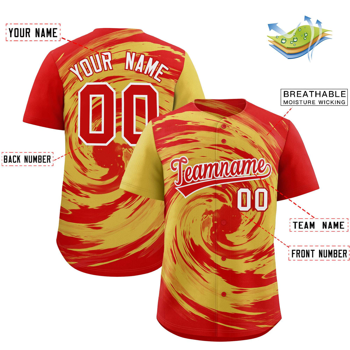 Custom Old Gold Red Swirl Graffiti Pattern Authentic Baseball Jersey