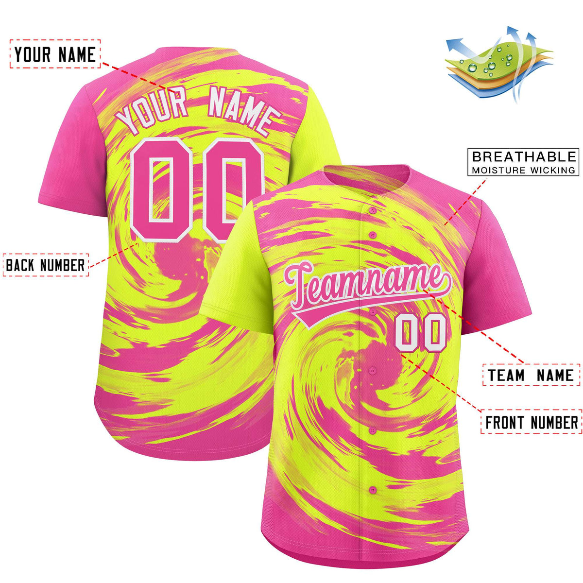 Custom Green Pink Swirl Graffiti Pattern Authentic Baseball Jersey
