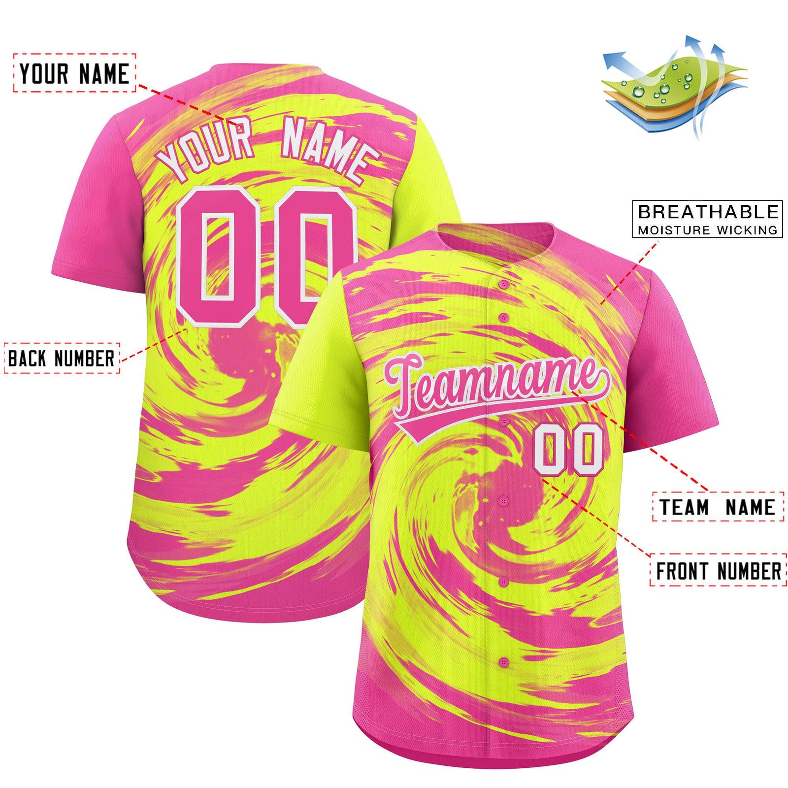 Custom Green Pink Swirl Graffiti Pattern Authentic Baseball Jersey