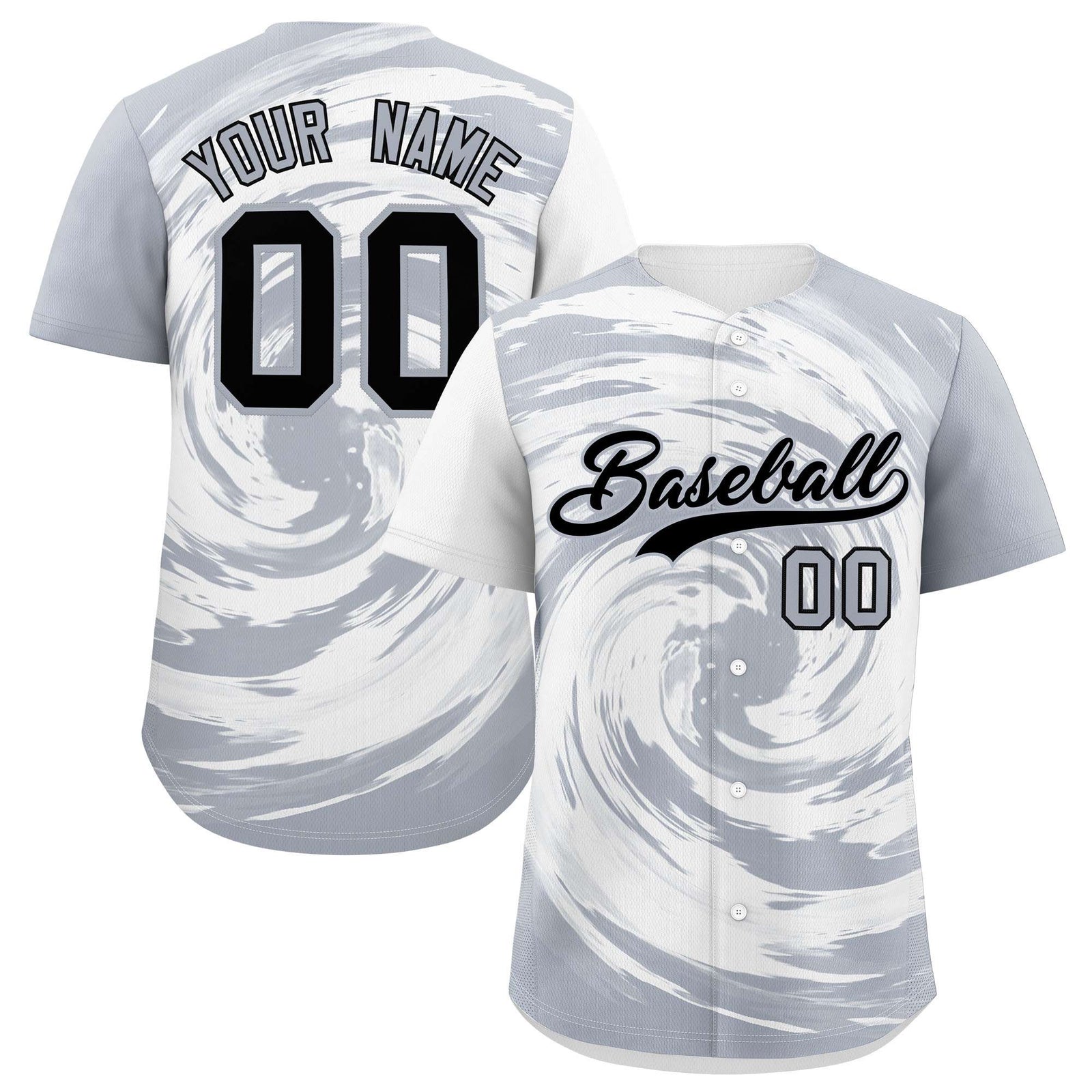 Custom White Silver Swirl Graffiti Pattern Authentic Baseball Jersey