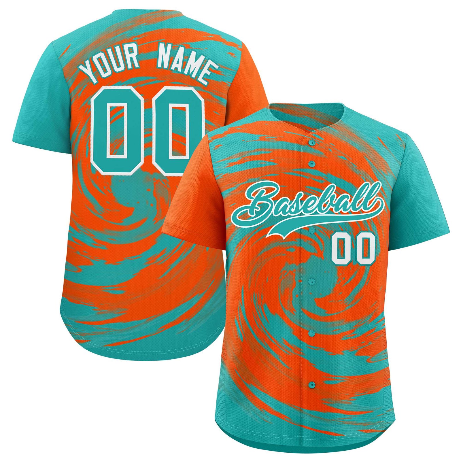 Custom Orange Aqua Swirl Graffiti Pattern Authentic Baseball Jersey