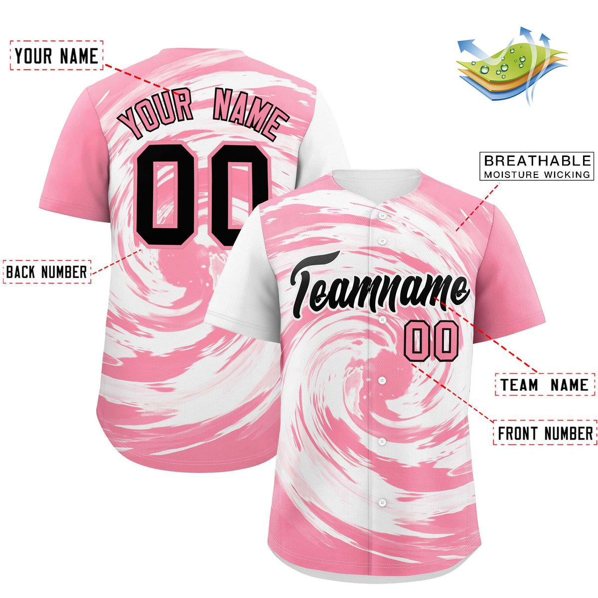 Custom White Light Pink Swirl Graffiti Pattern Authentic Baseball Jersey
