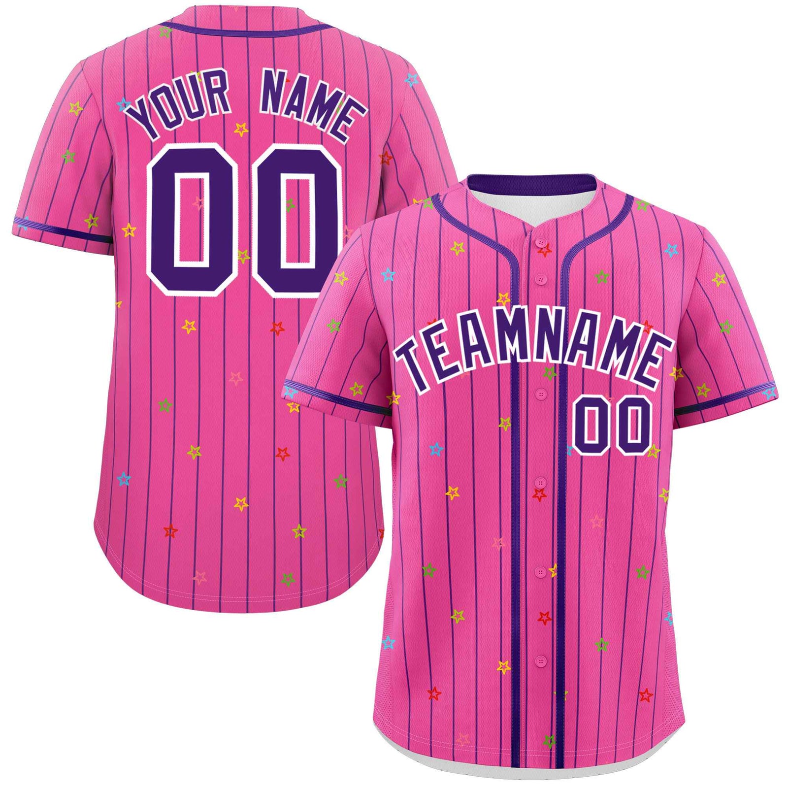 Custom Pink Purple Stripe Fashion Personalized Star Pattern Authentic Baseball Jersey