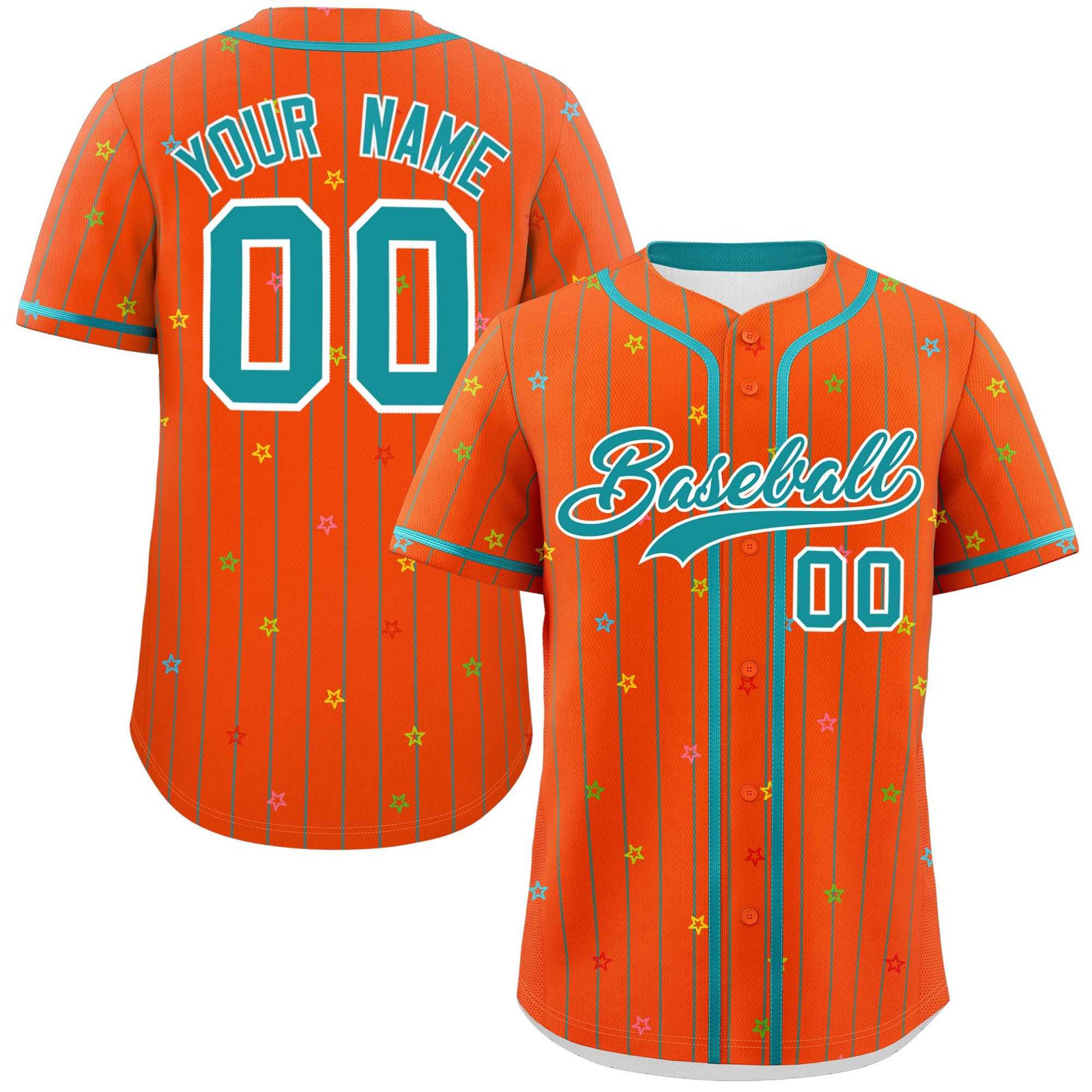 Custom Orange Aqua Stripe Fashion Personalized Star Pattern Authentic Baseball Jersey