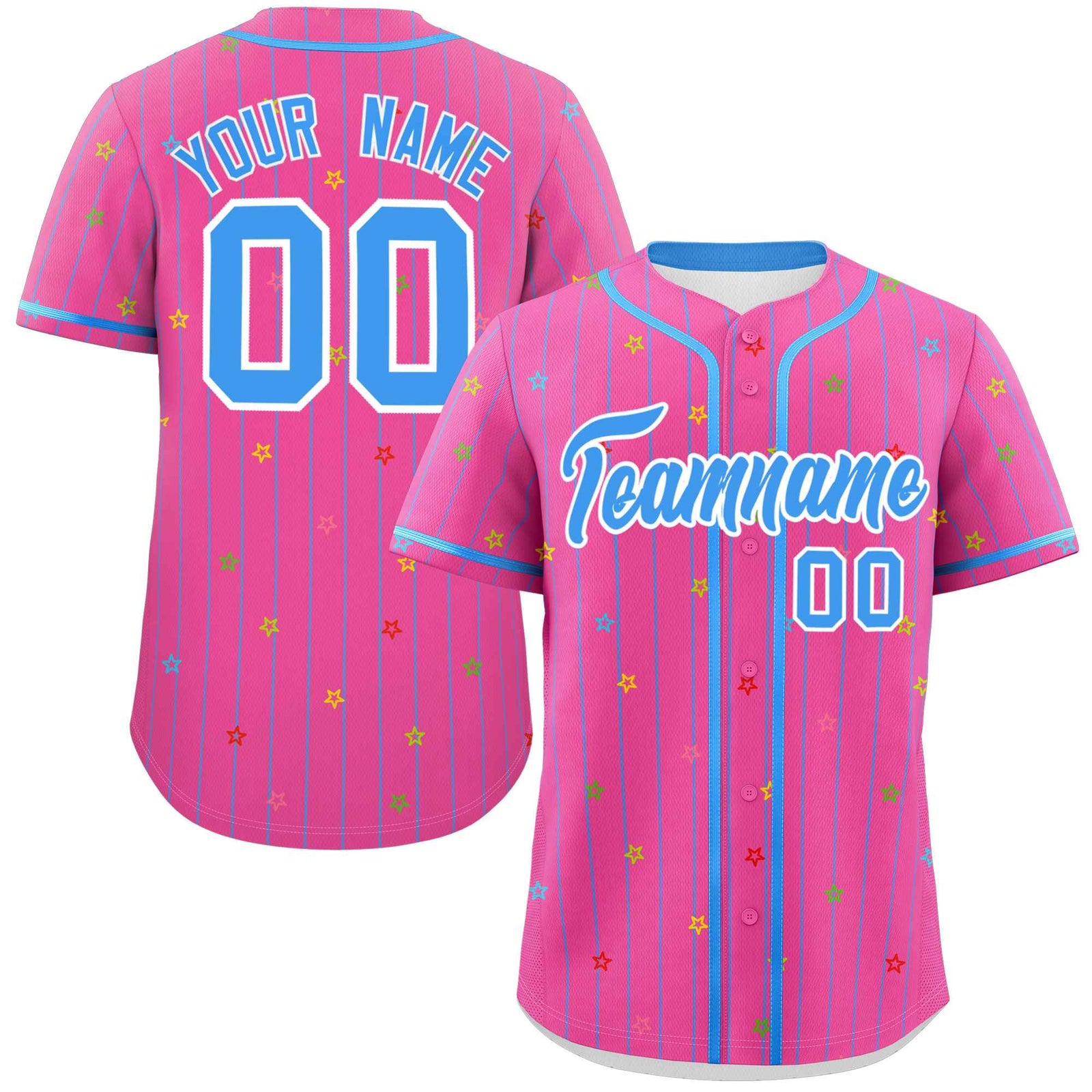 Custom Pink Powder Blue Stripe Fashion Personalized Star Pattern Authentic Baseball Jersey