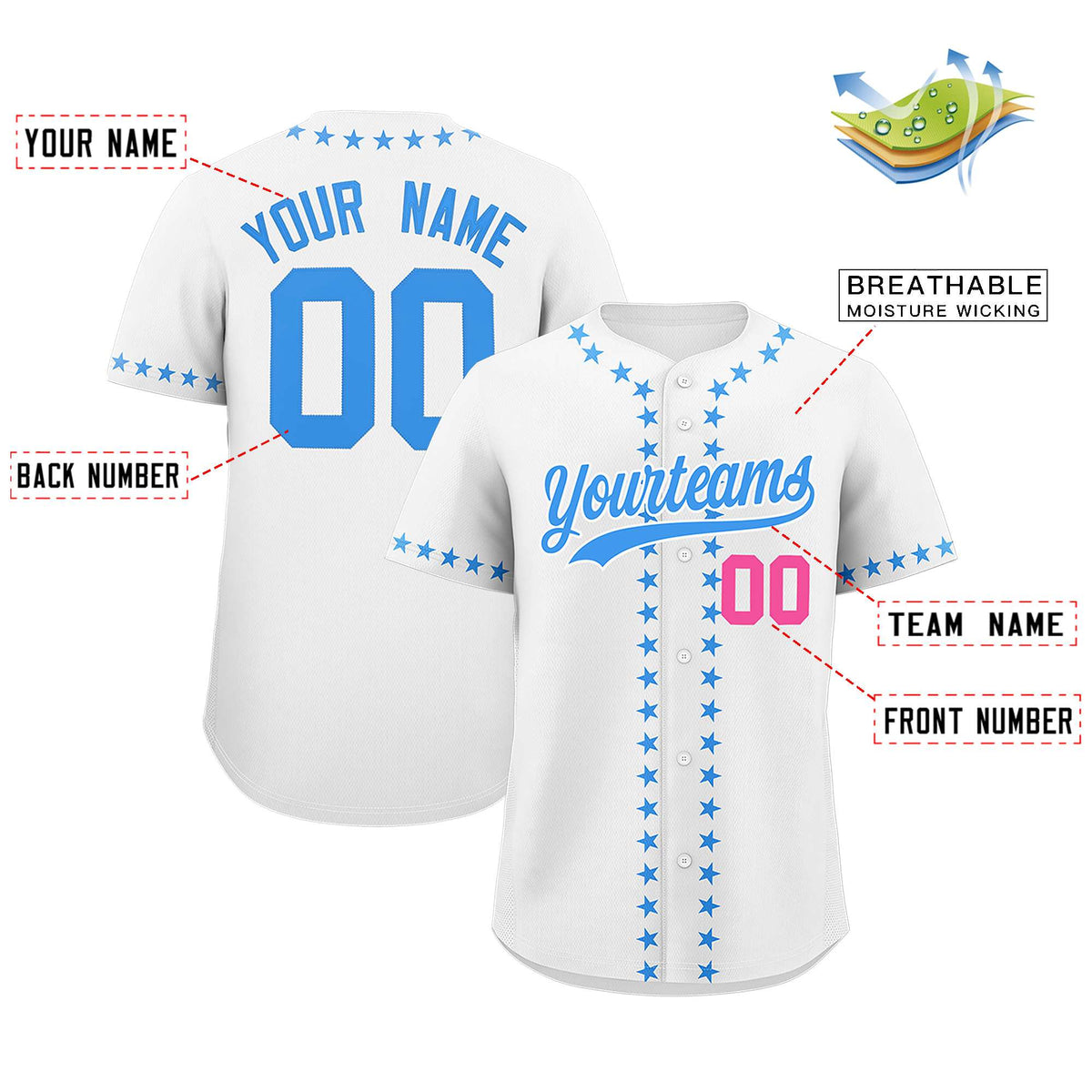 Custom White Powder Blue Star Ribbing Authentic Baseball Jersey