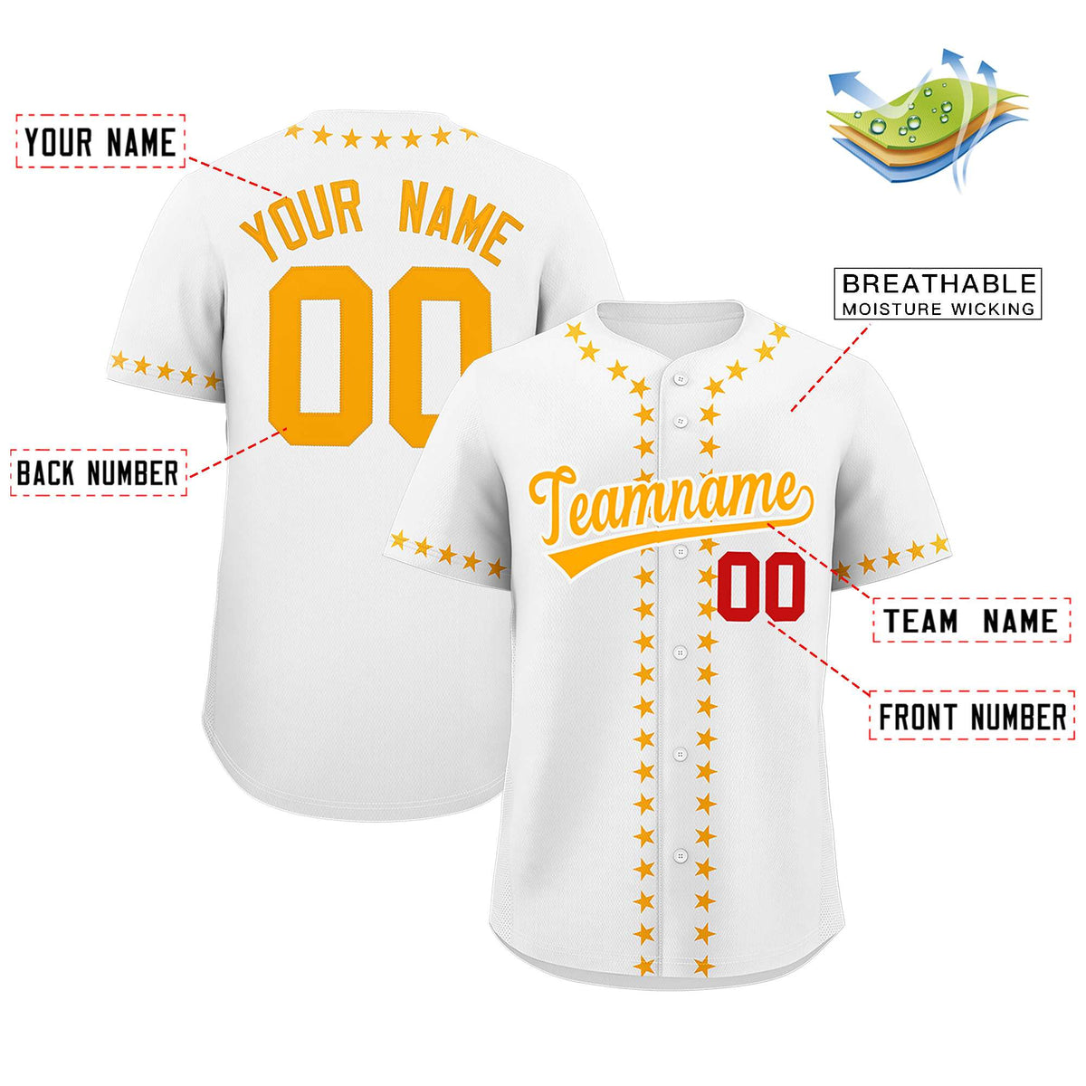 Custom White Yellow Star Ribbing Authentic Baseball Jersey