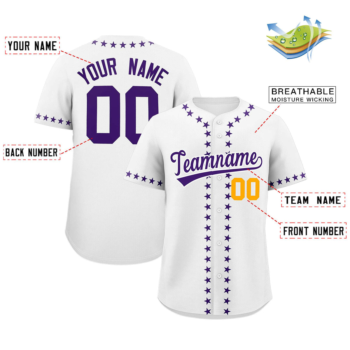 Custom White Purple Star Ribbing Authentic Baseball Jersey