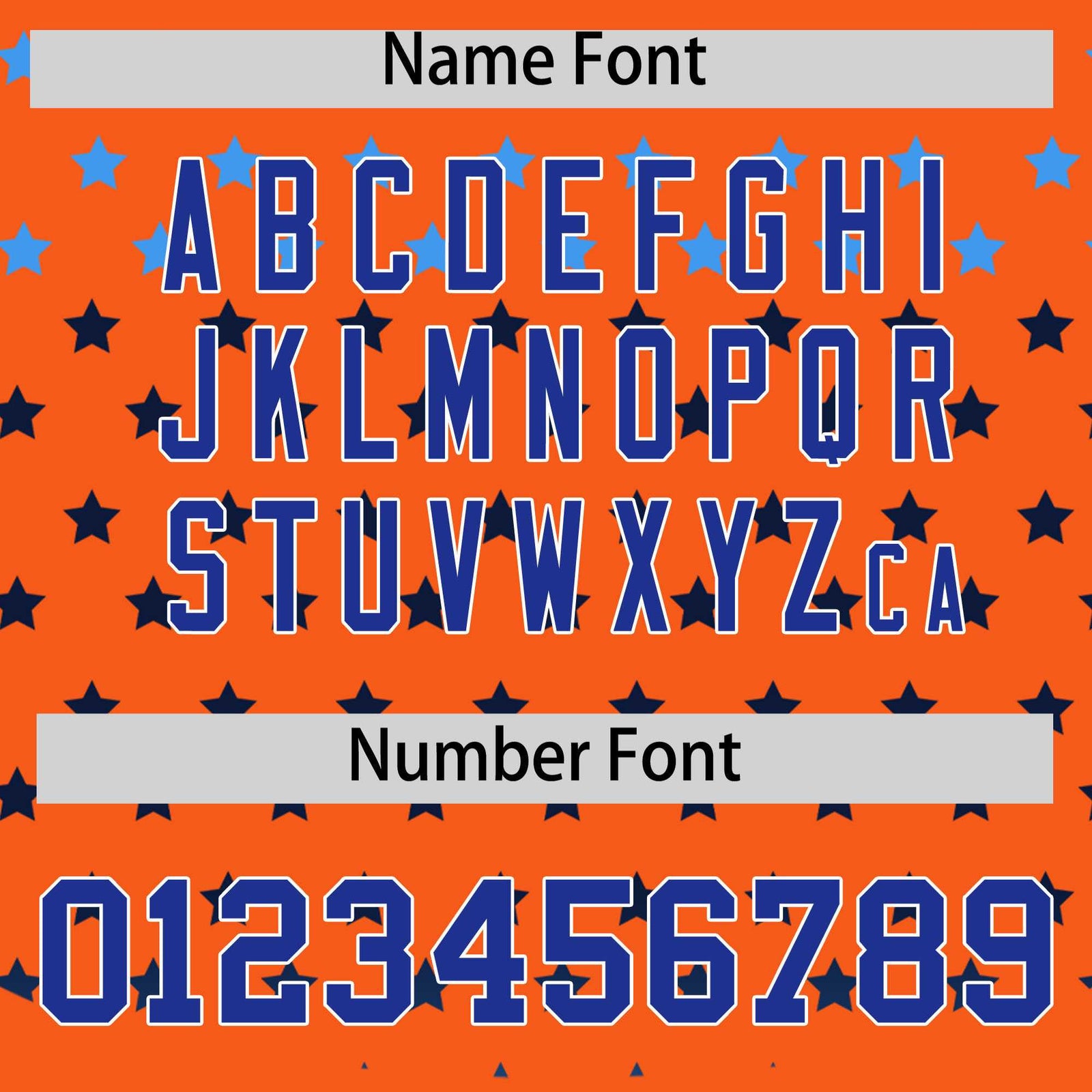 Custom Orange Royal-White Raglan Sleeve Personalized Star Print Authentic Baseball Jersey