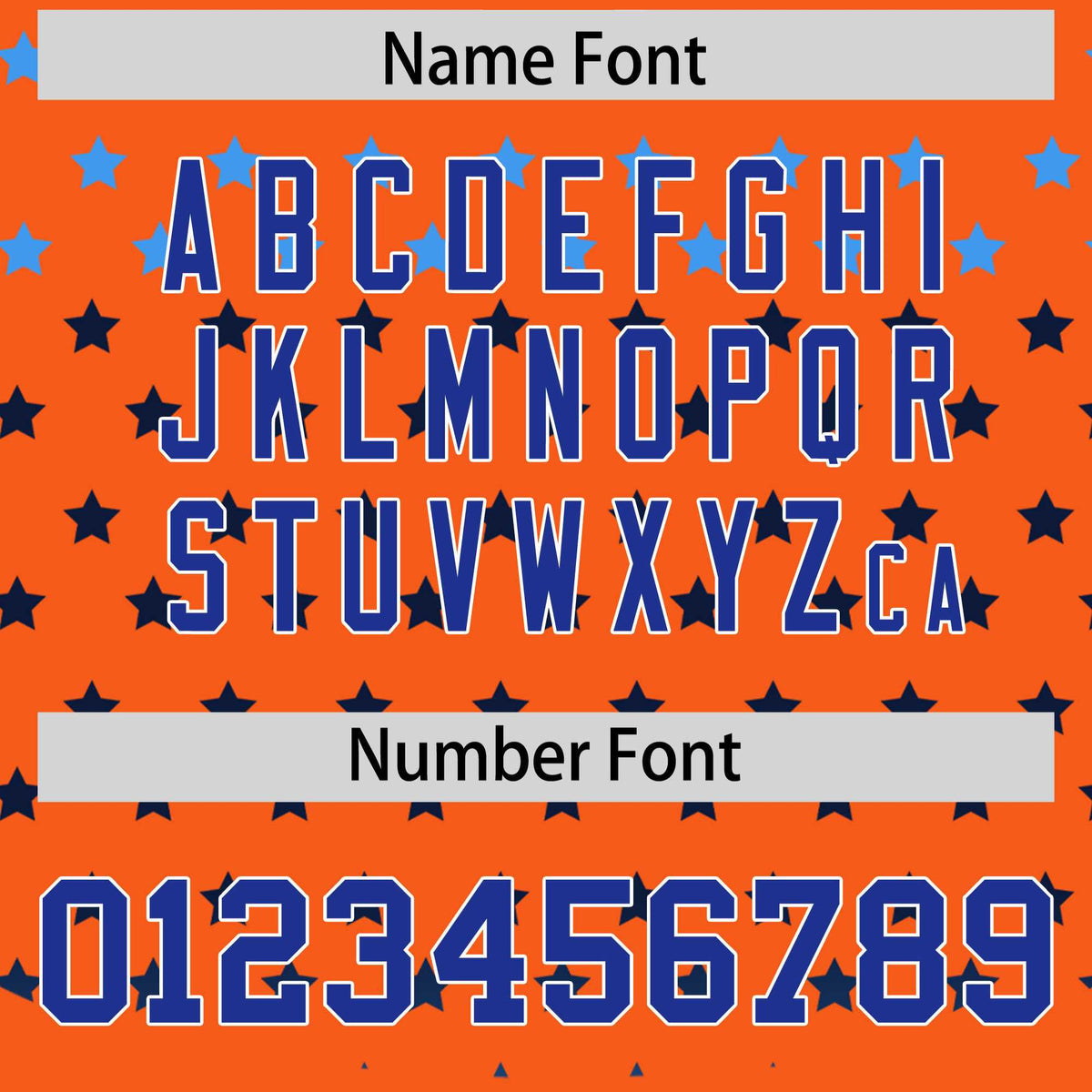 Custom Orange Royal-White Raglan Sleeve Personalized Star Print Authentic Baseball Jersey