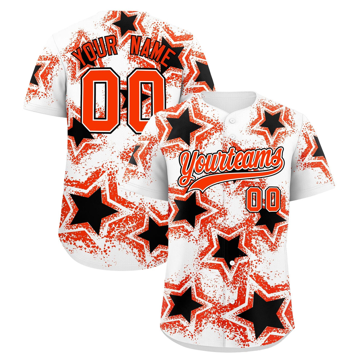 Custom White Black Orange Star Graffiti Team Baseball Jerseys With Custom Names, Numbers & Logos Lightweight Baseball Jersey| KXKSHOP