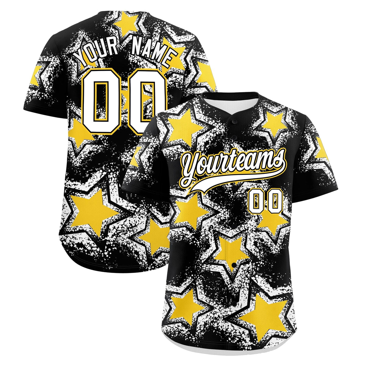 Custom Black Gold White Star Graffiti Team Baseball Jerseys With Custom Names, Numbers & Logos Lightweight Baseball Jersey| KXKSHOP